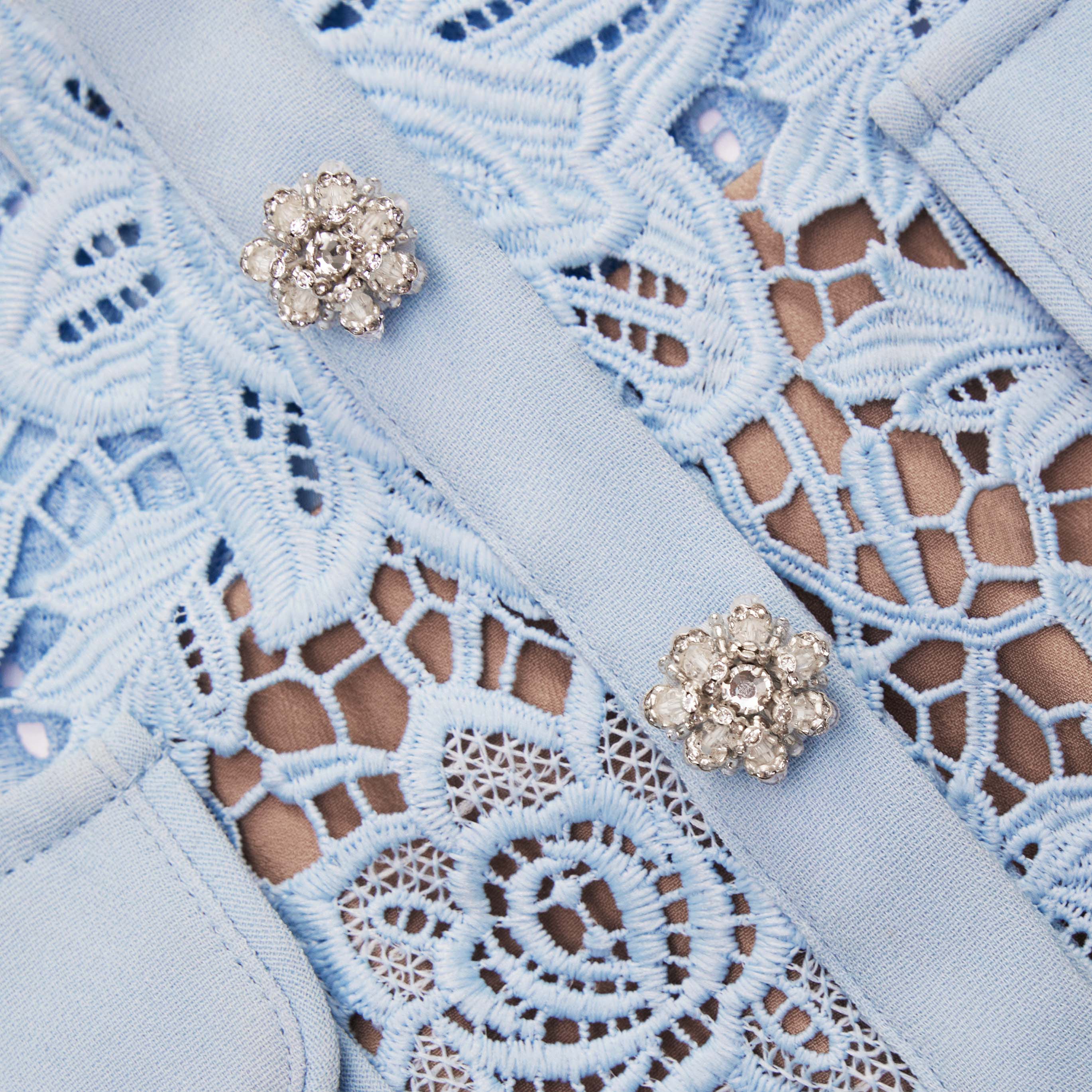 Blue Lace Peplum Mini Dress - Image 5