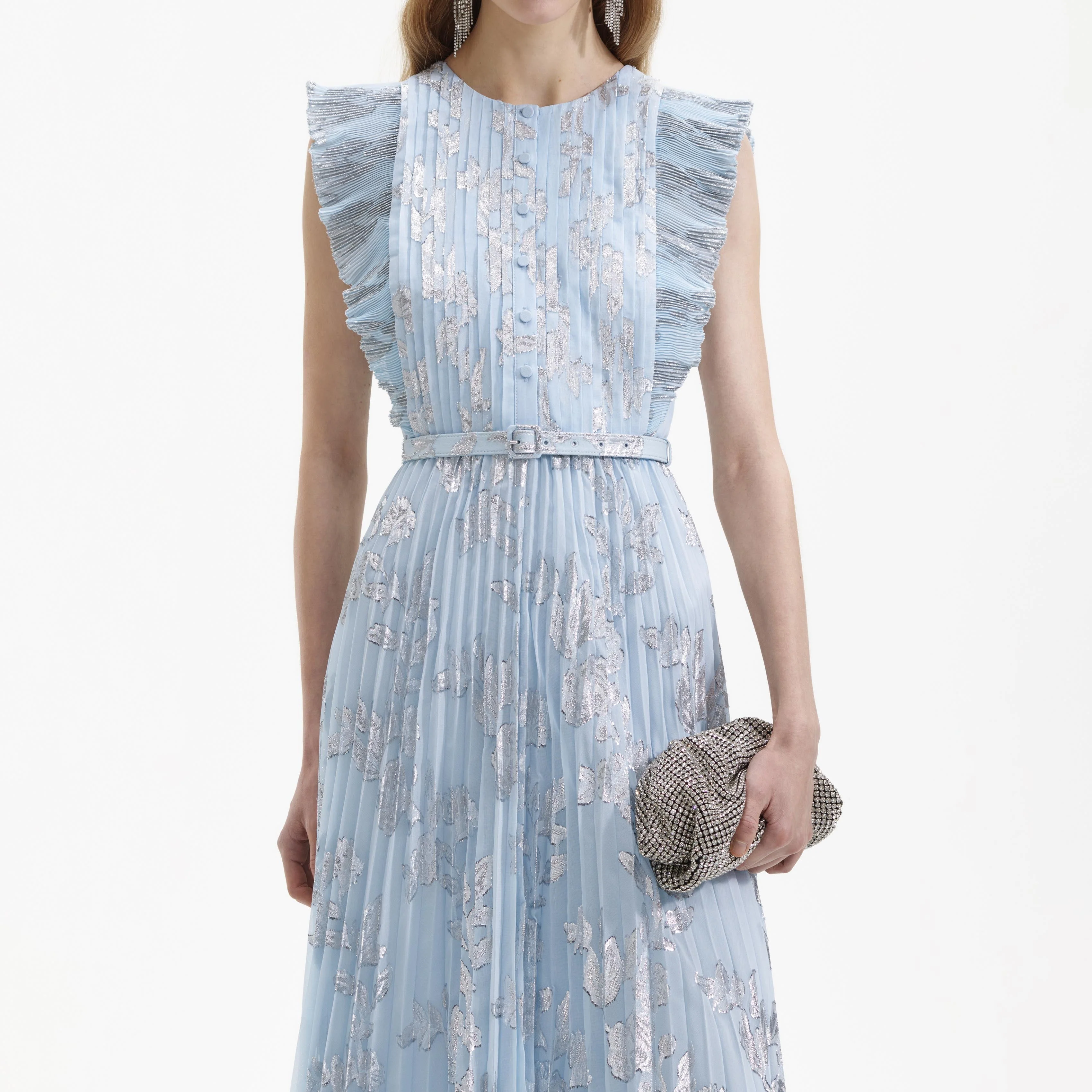 Blue Metallic Chiffon Maxi Dress - Image 3