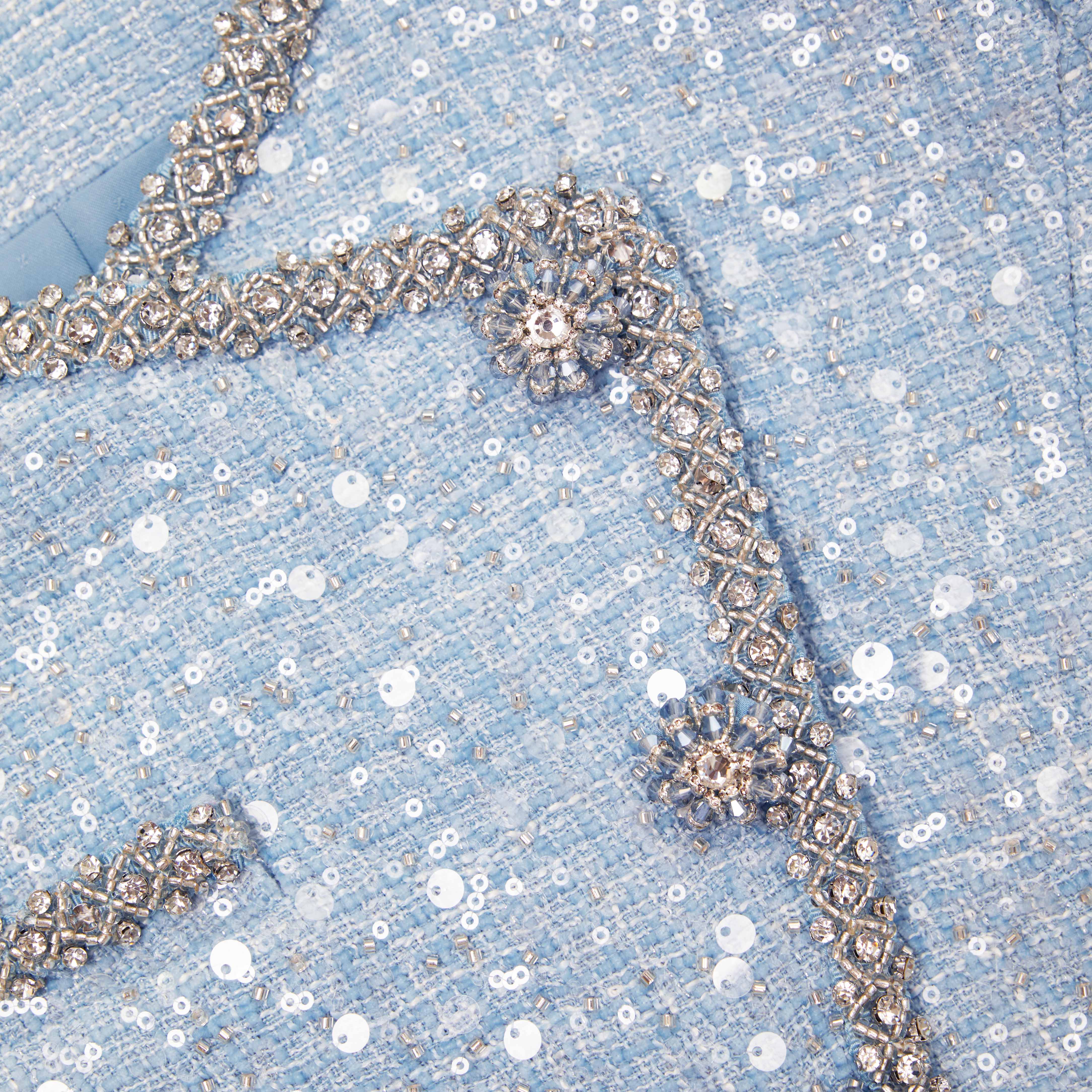 Blue Sequin Boucle Cropped Jacket - Image 5