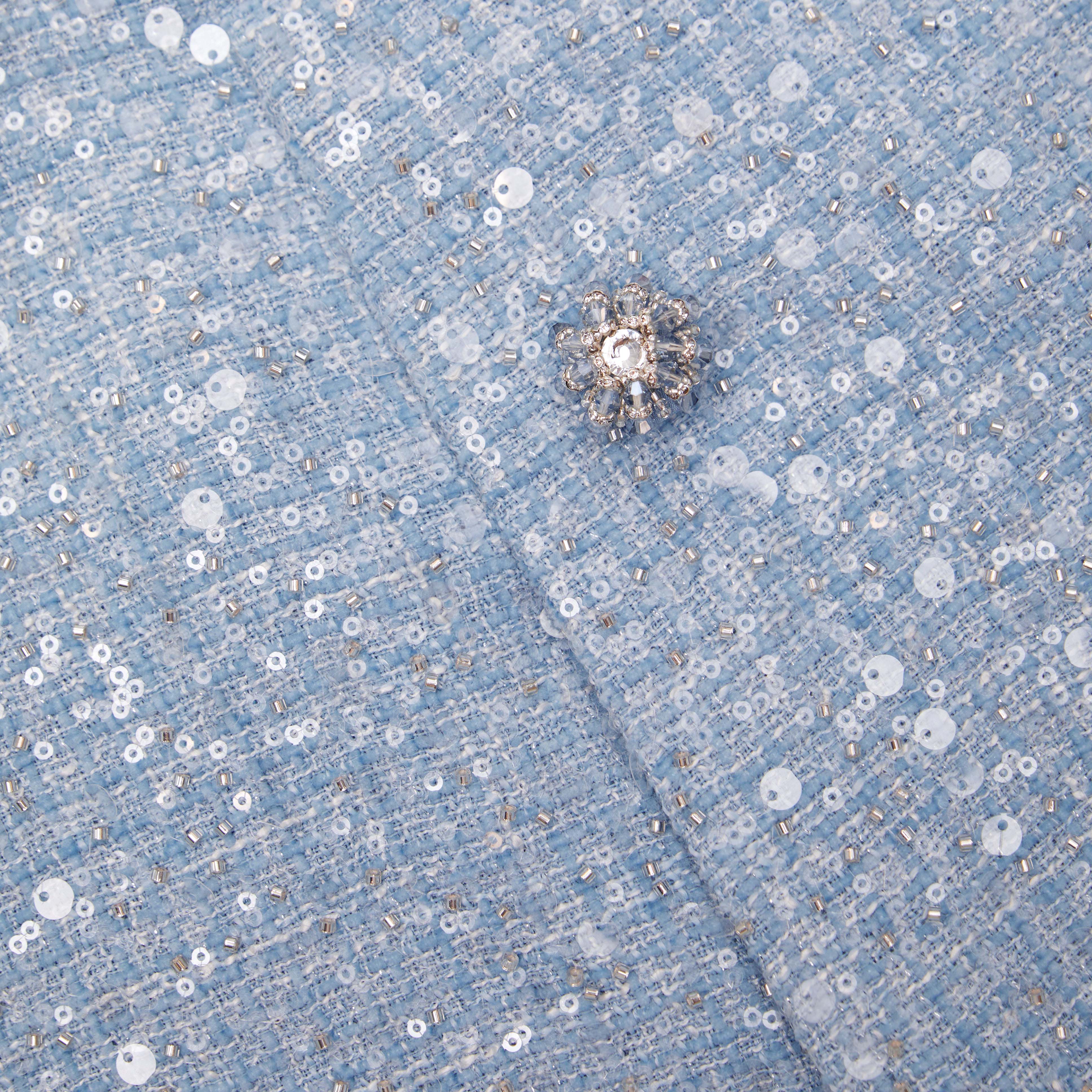 Blue Sequin Boucle Mini Skirt - Image 5