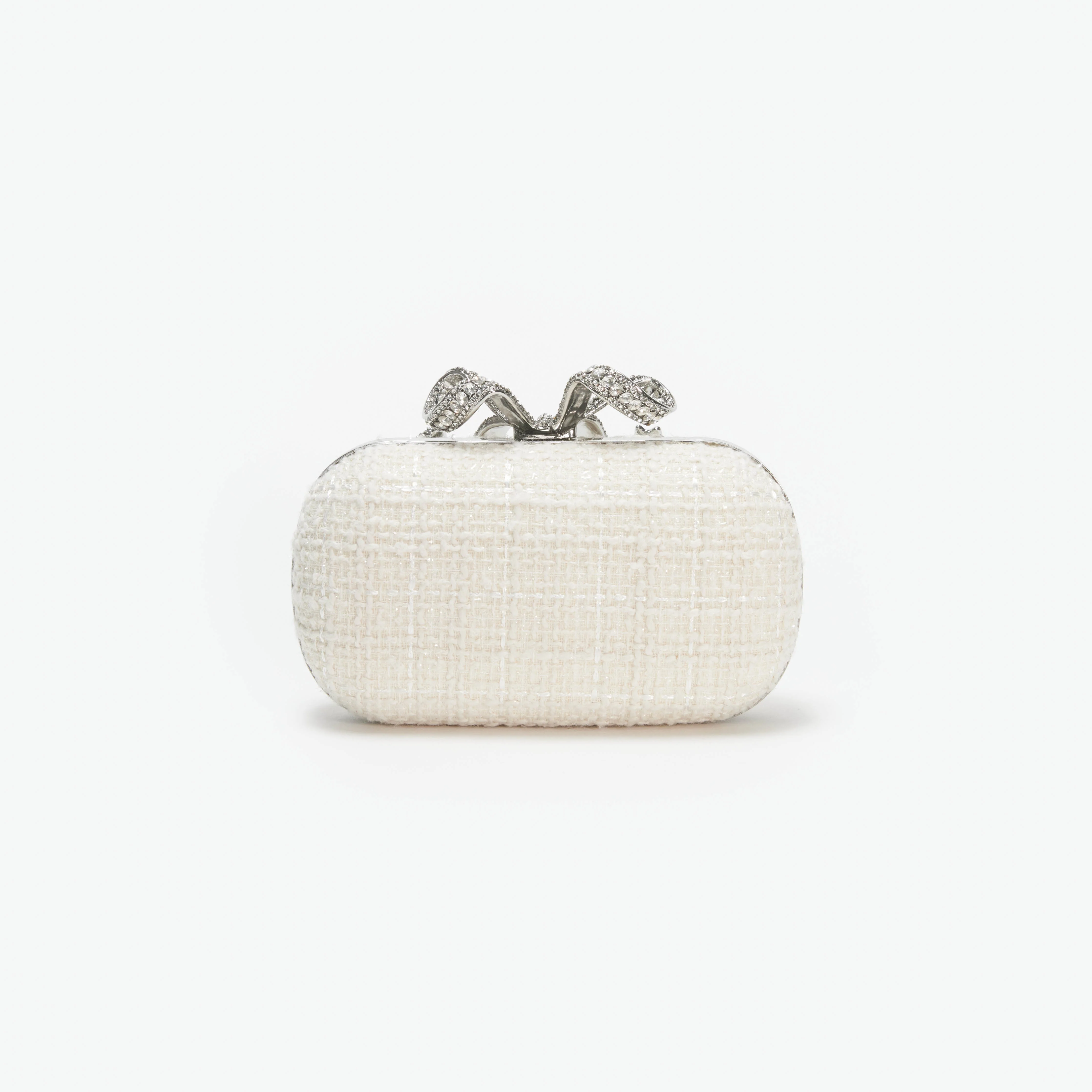 Cream Boucle Bow Clutch - Image 3