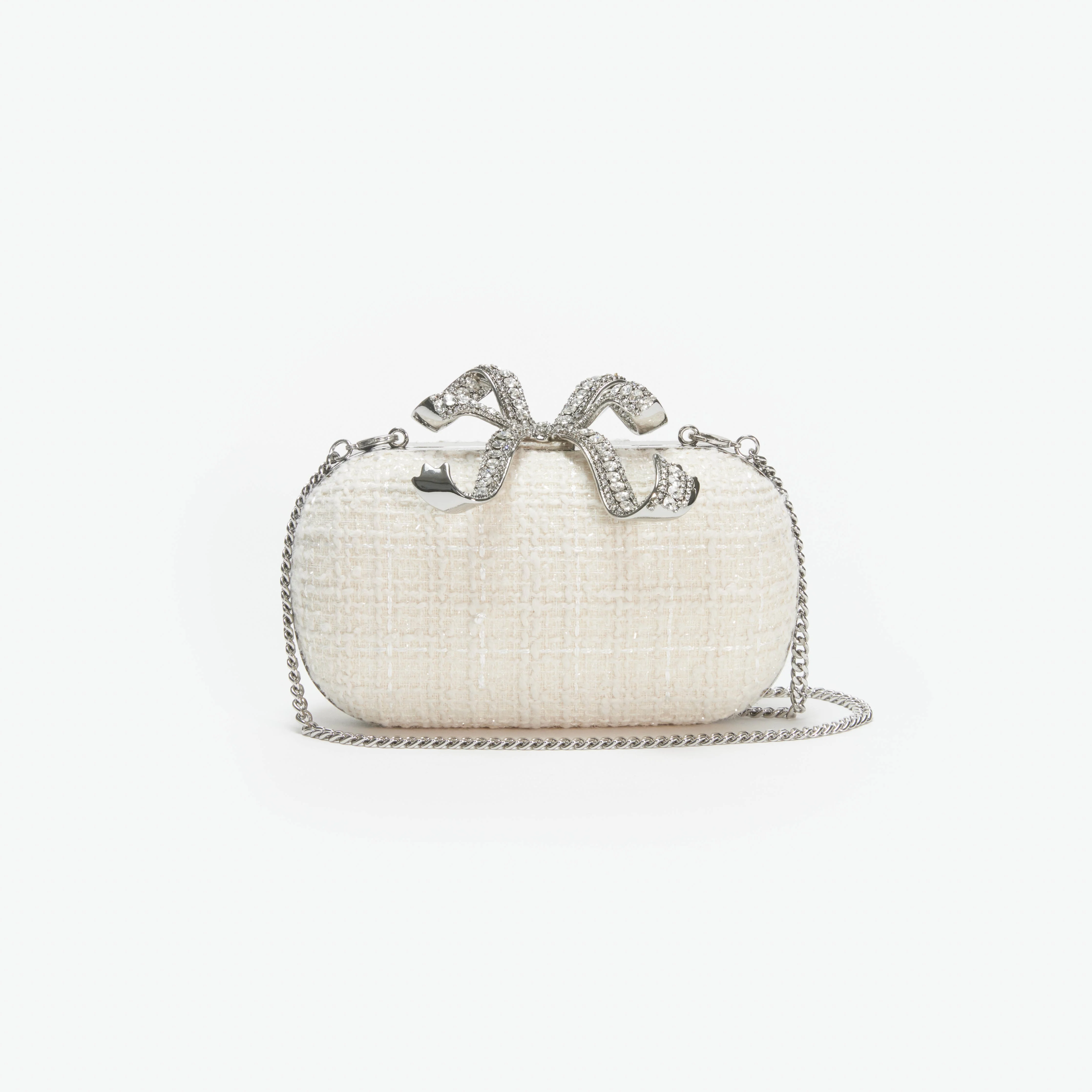 Cream Boucle Bow Clutch - Image 4