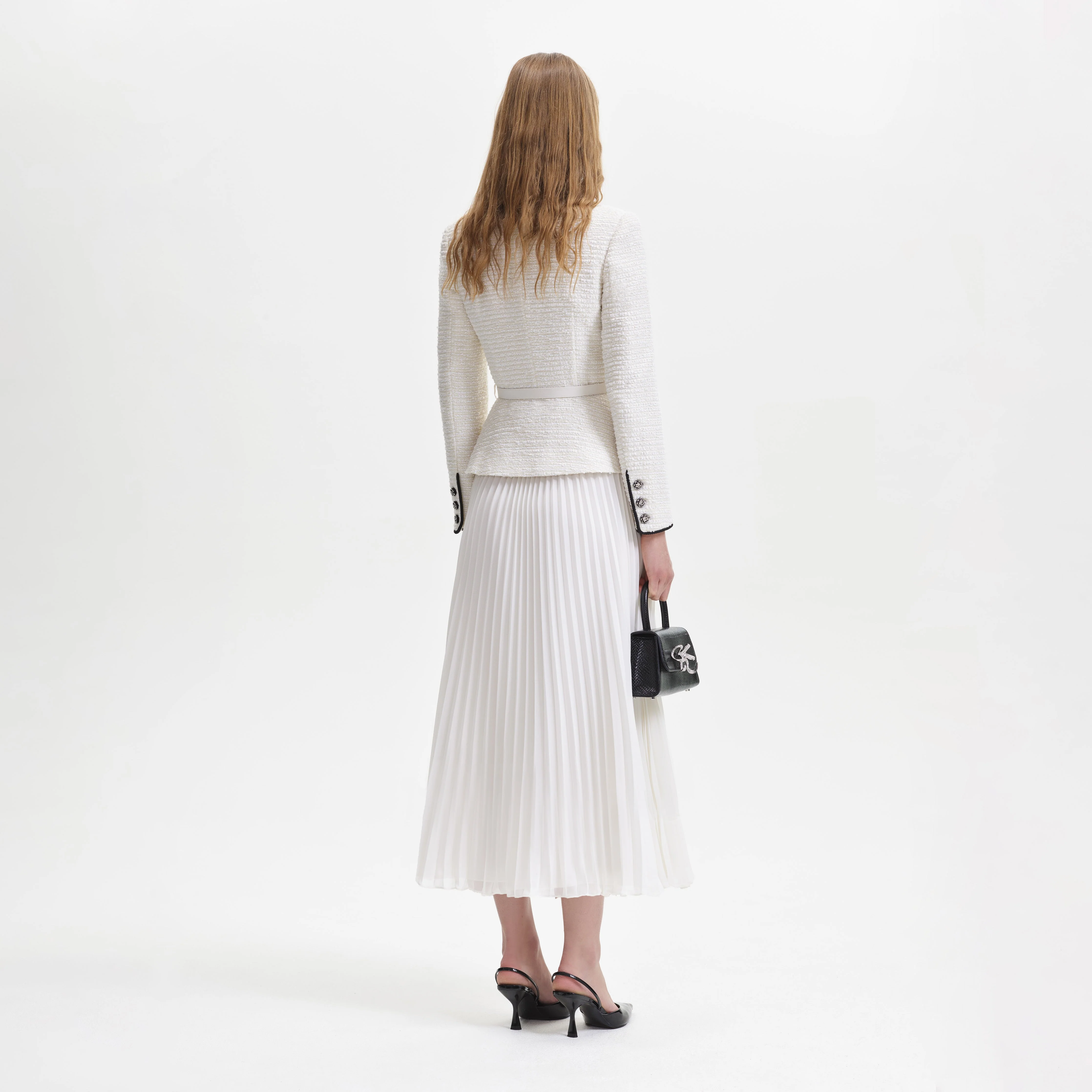 Cream Boucle Pussy Bow Midi Dress - Image 3