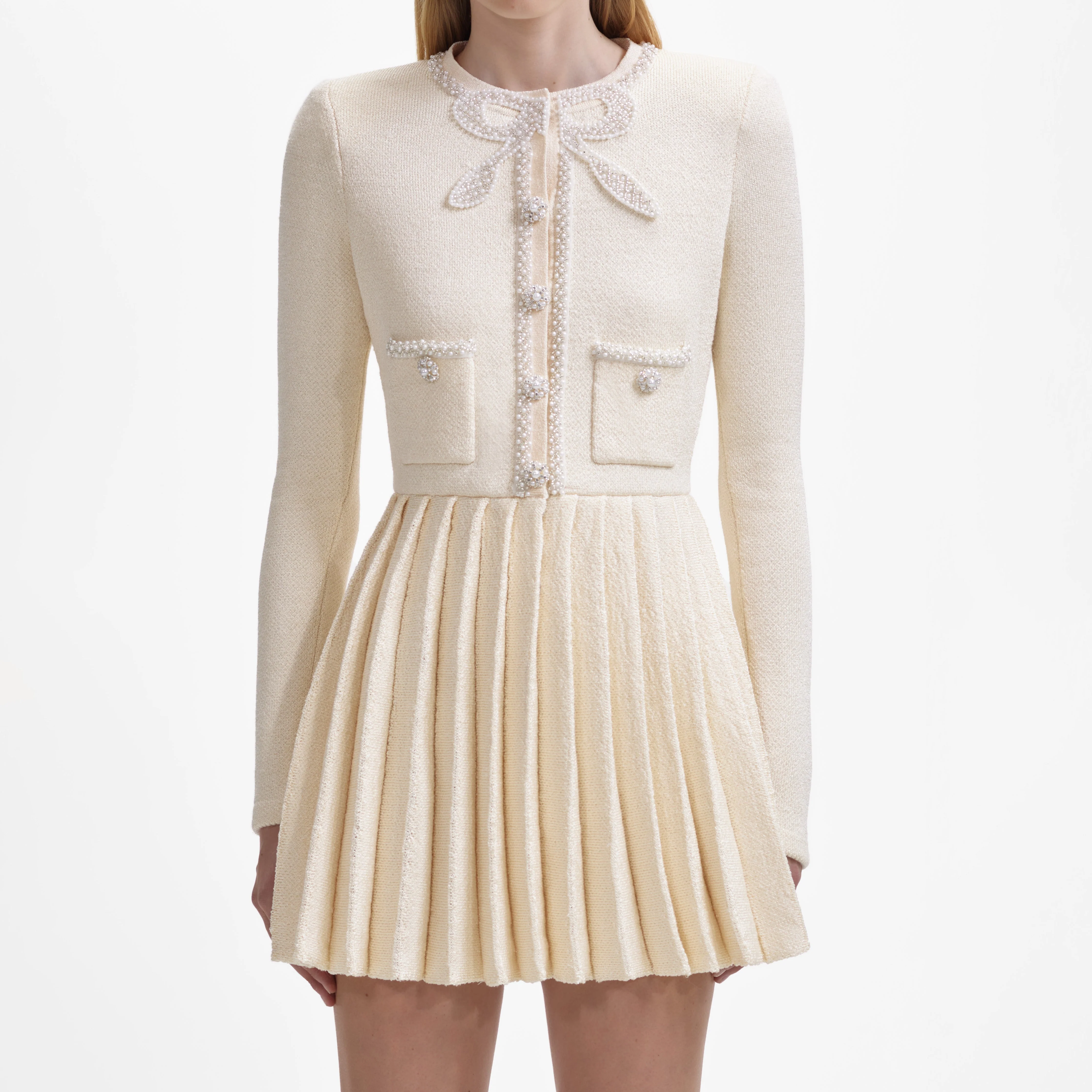 Cream Bow Knit Mini Dress - Image 4