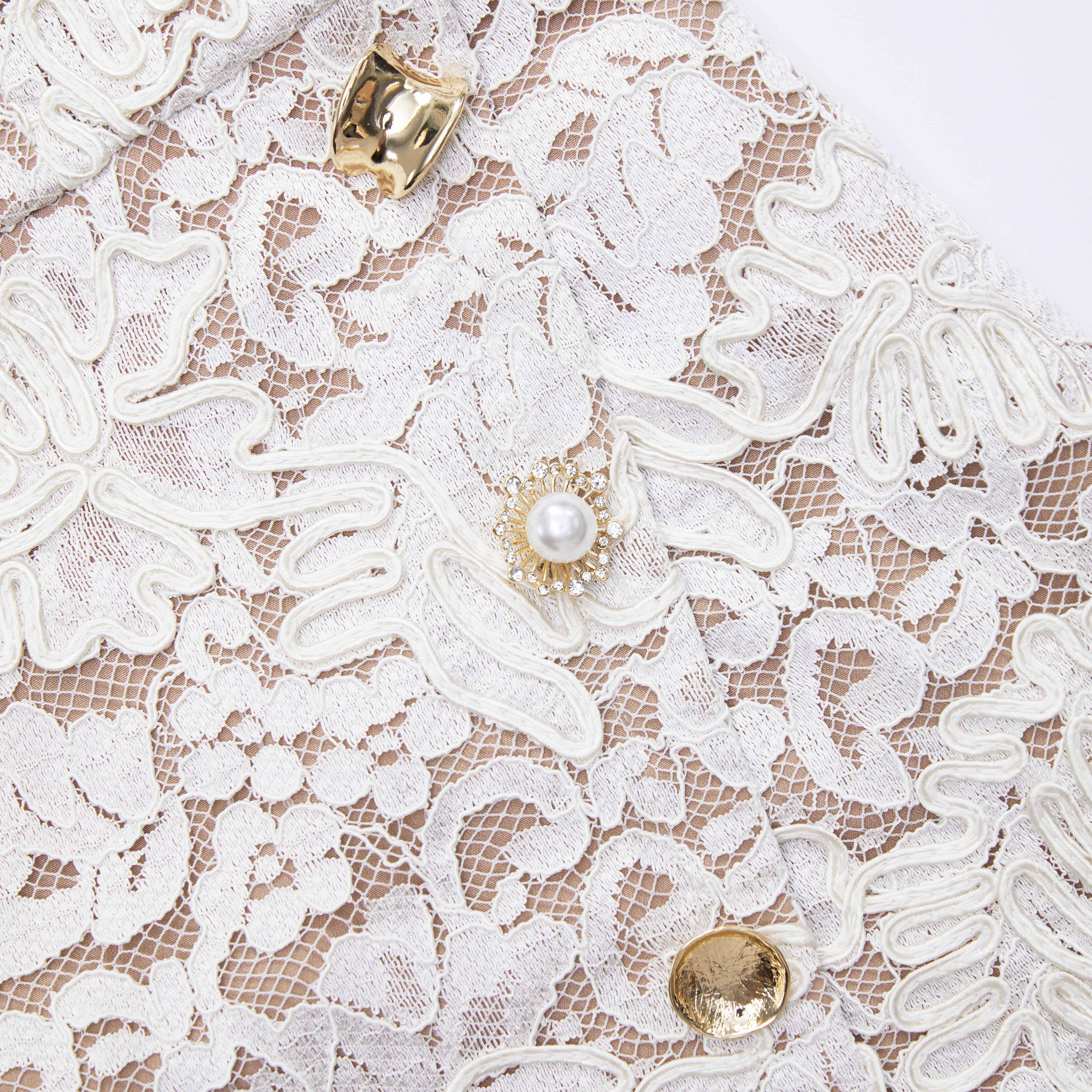 Cream Cord Lace Mini Dress - Image 5