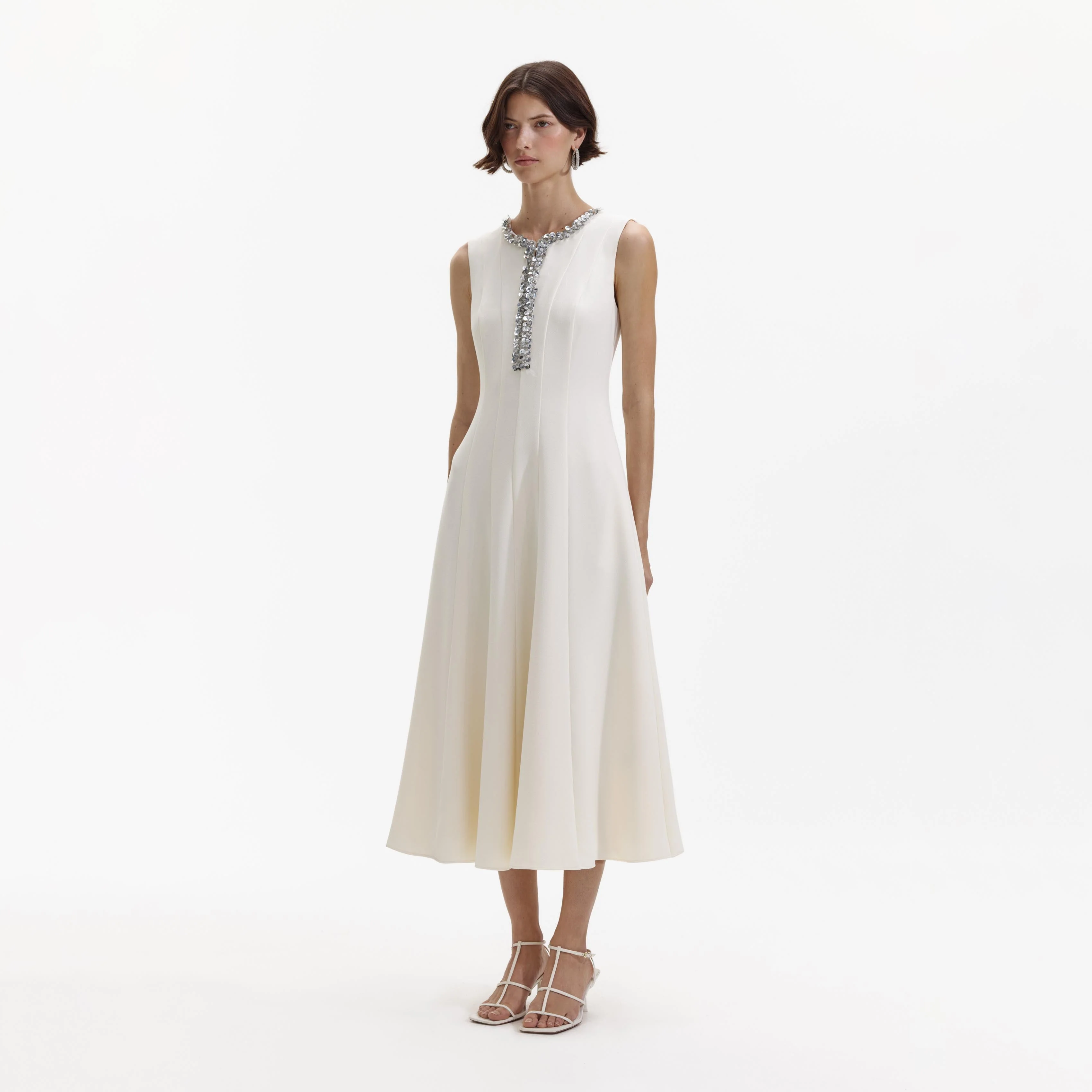 Cream Crepe Embellished Midi Dress - Image 2
