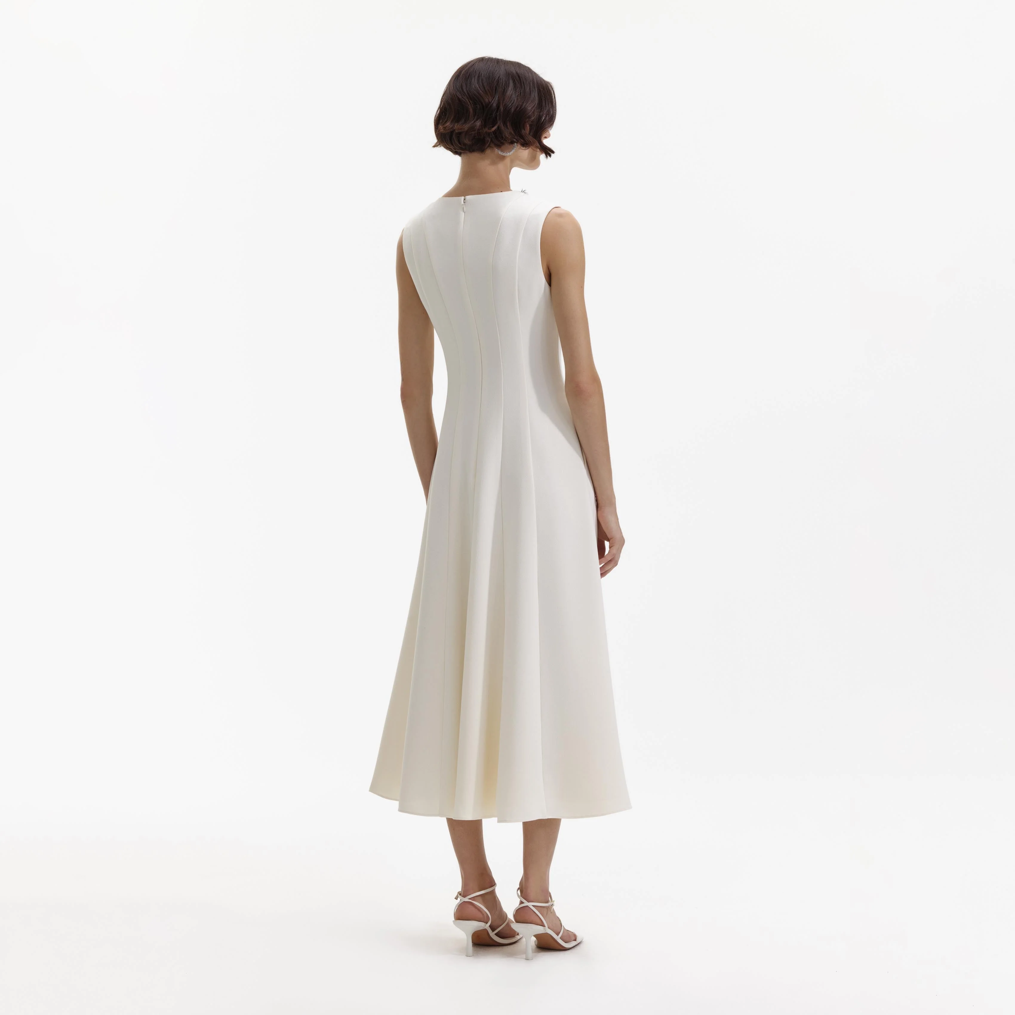 Cream Crepe Embellished Midi Dress - Image 3