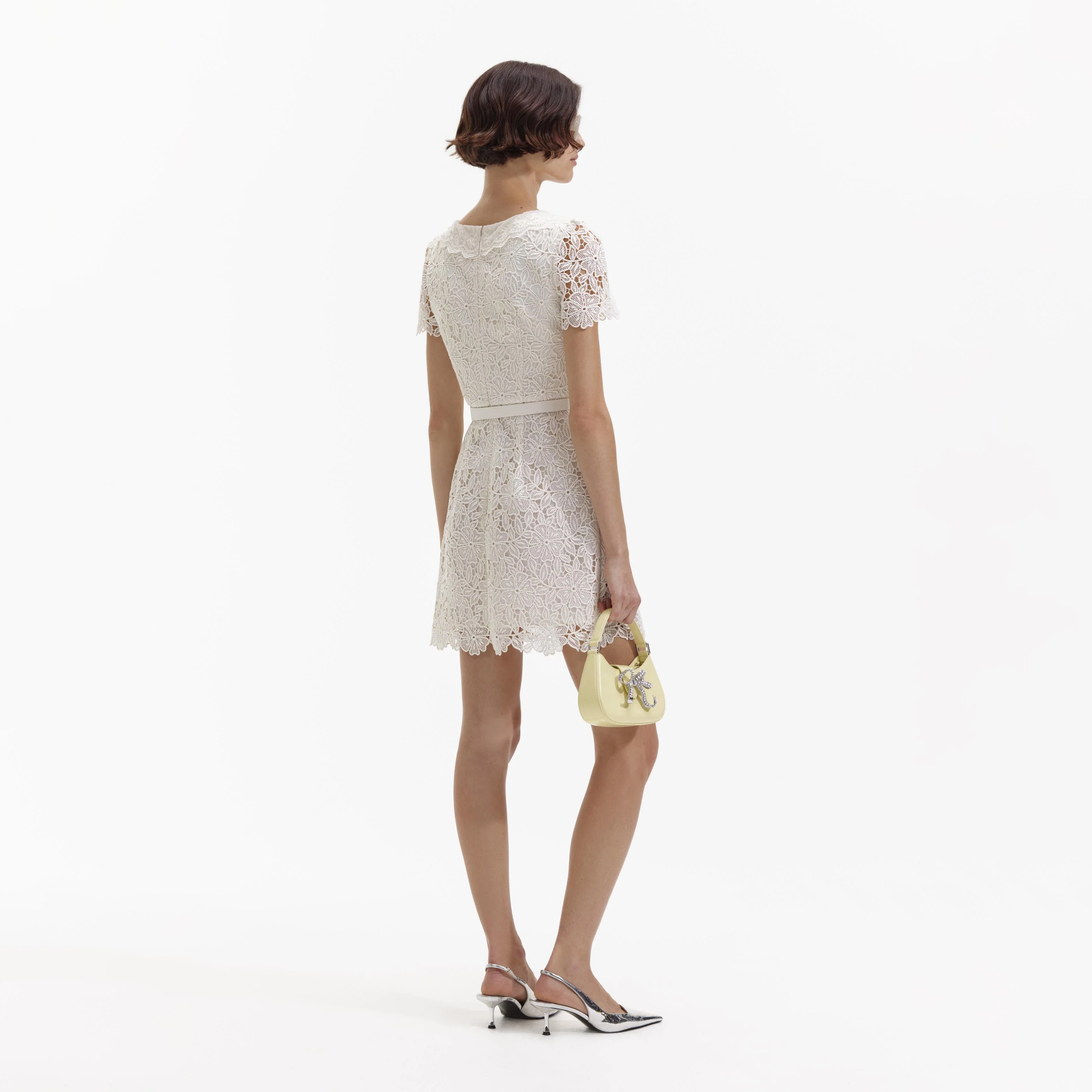 Cream Guipure Lace Button Mini Dress - Image 3
