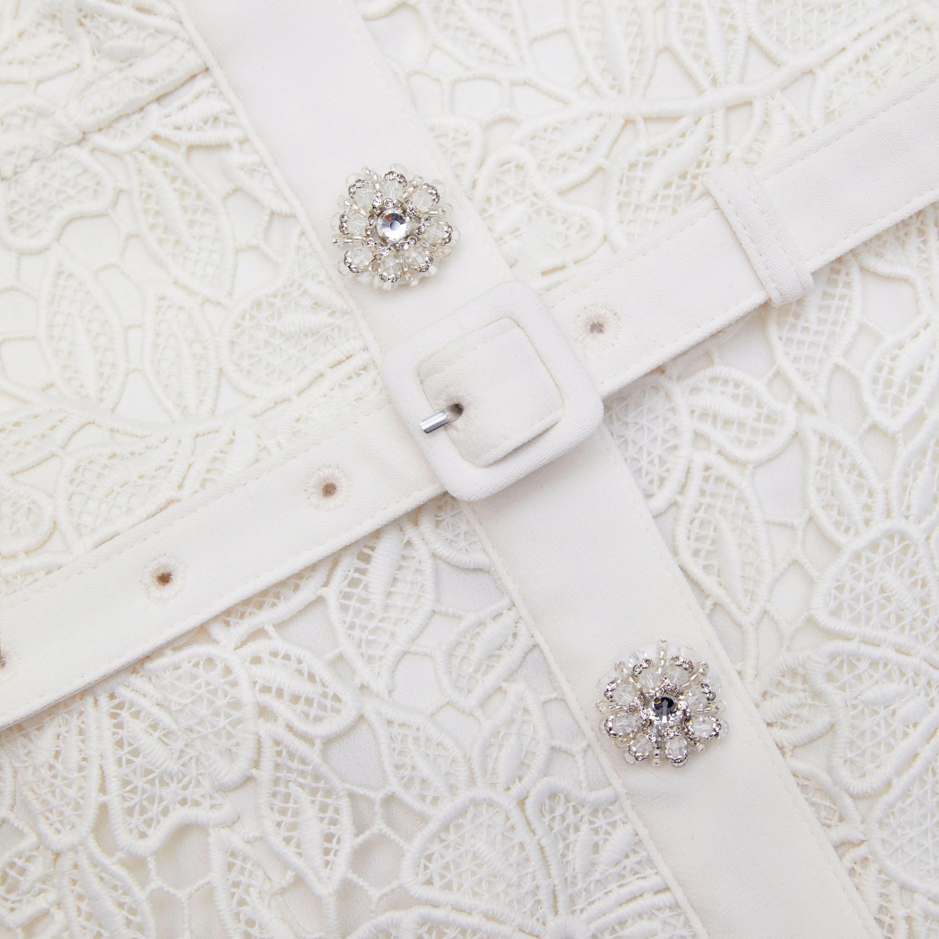 Cream Guipure Lace Button Mini Dress - Image 5