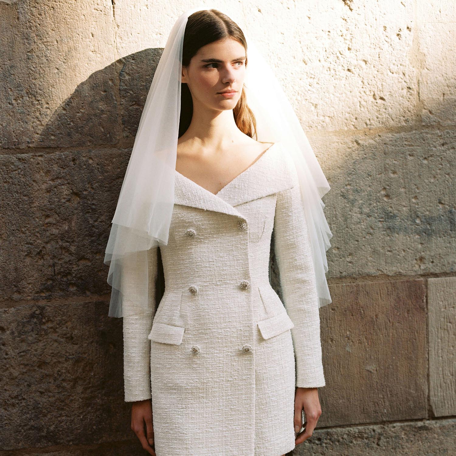 Cream Metallic Boucle Mini Dress - Image 4