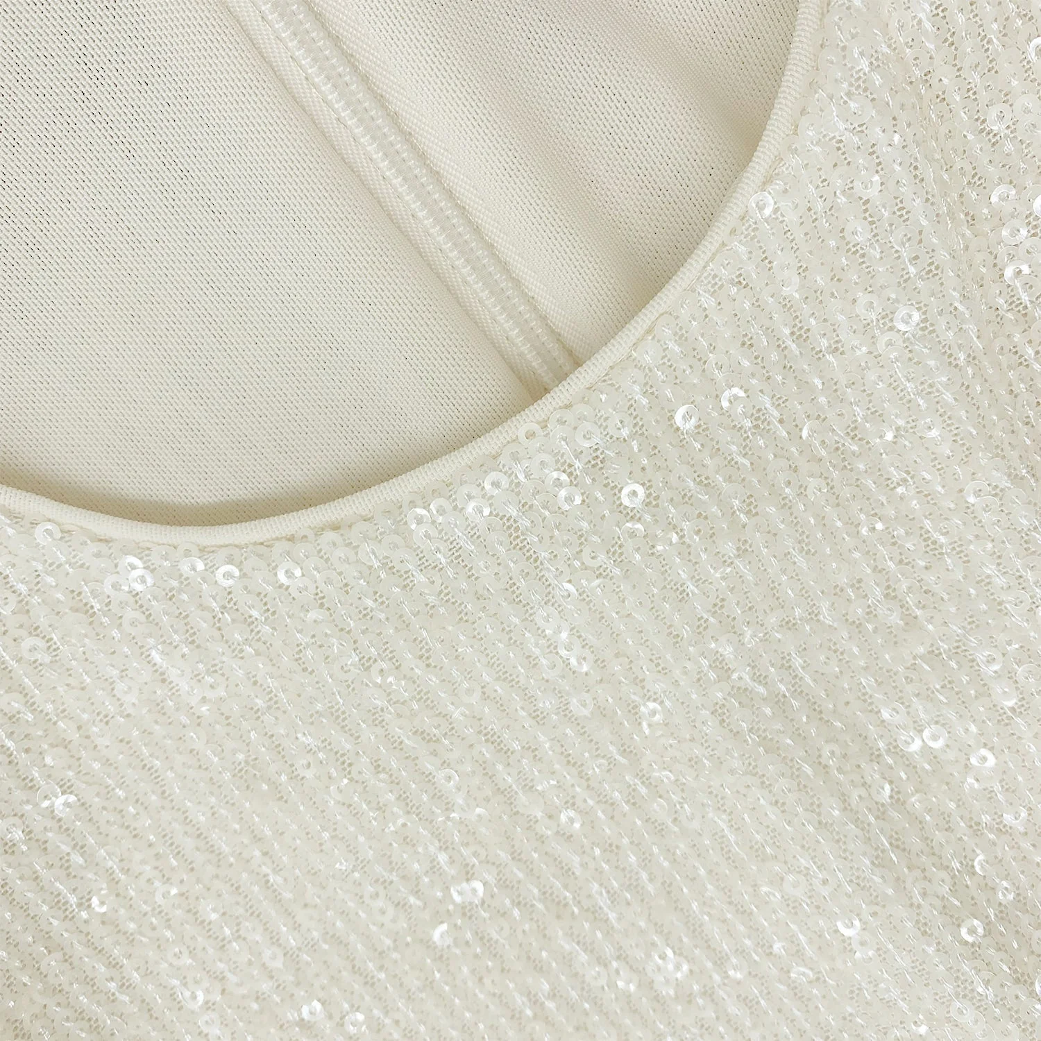 Cream Sequin Feather Midi Dress - Image 5