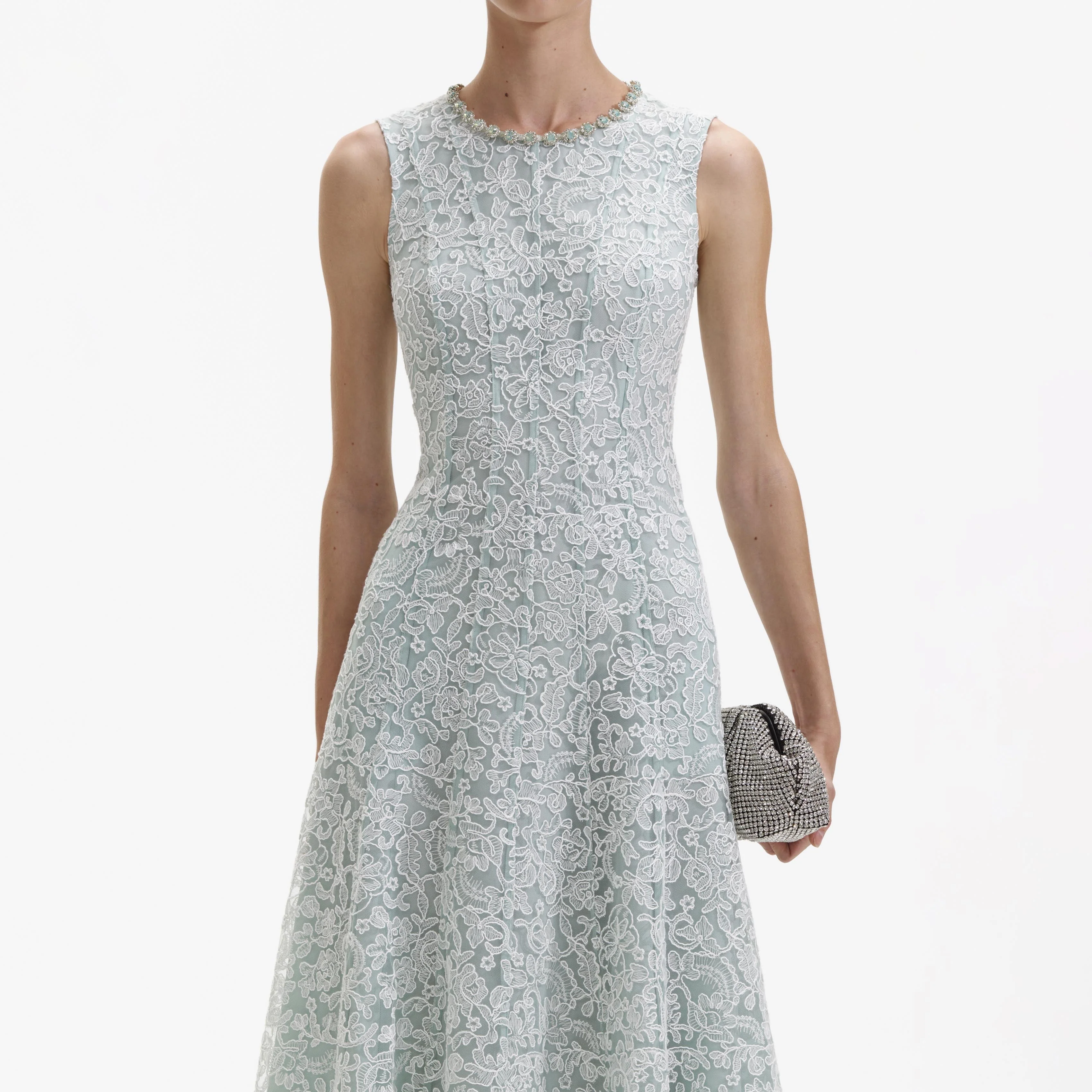 Green Cord Lace Round Neck Midi Dress - Image 4