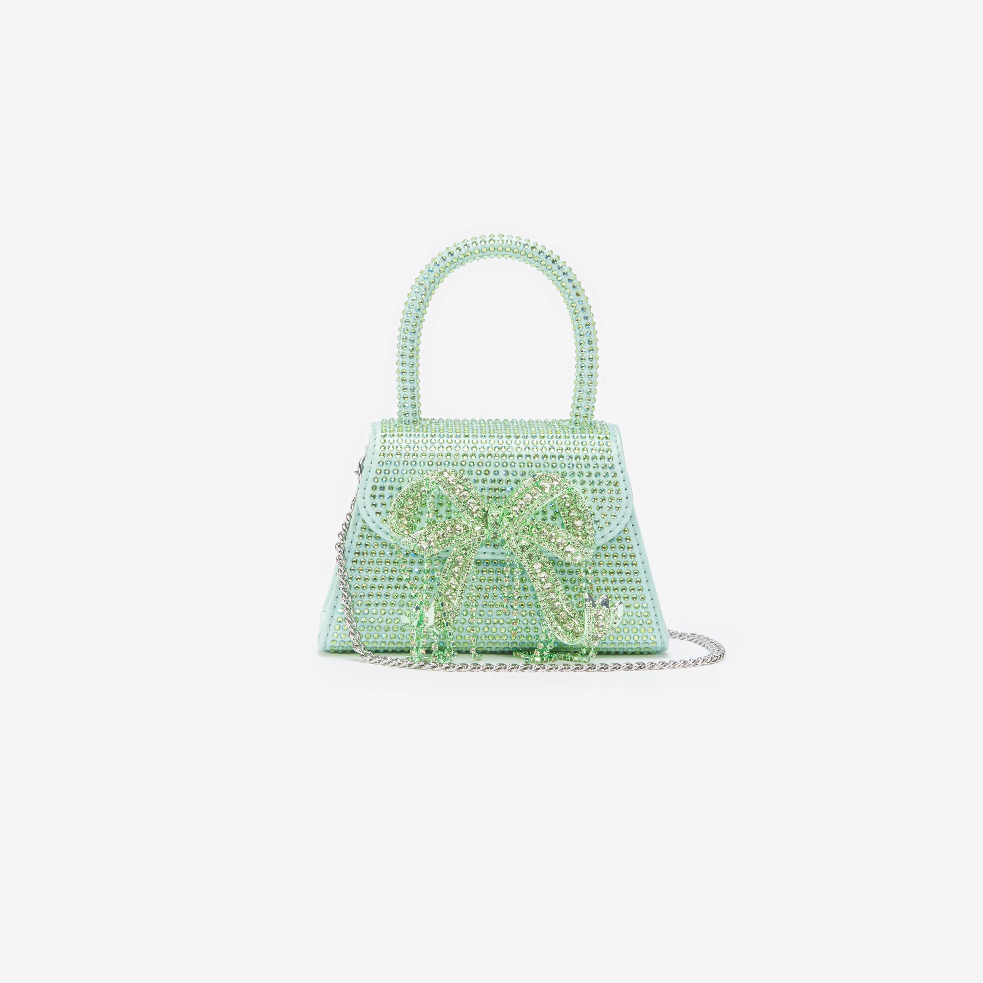 Green Satin Rhinestone Micro Bow Bag - Image 4