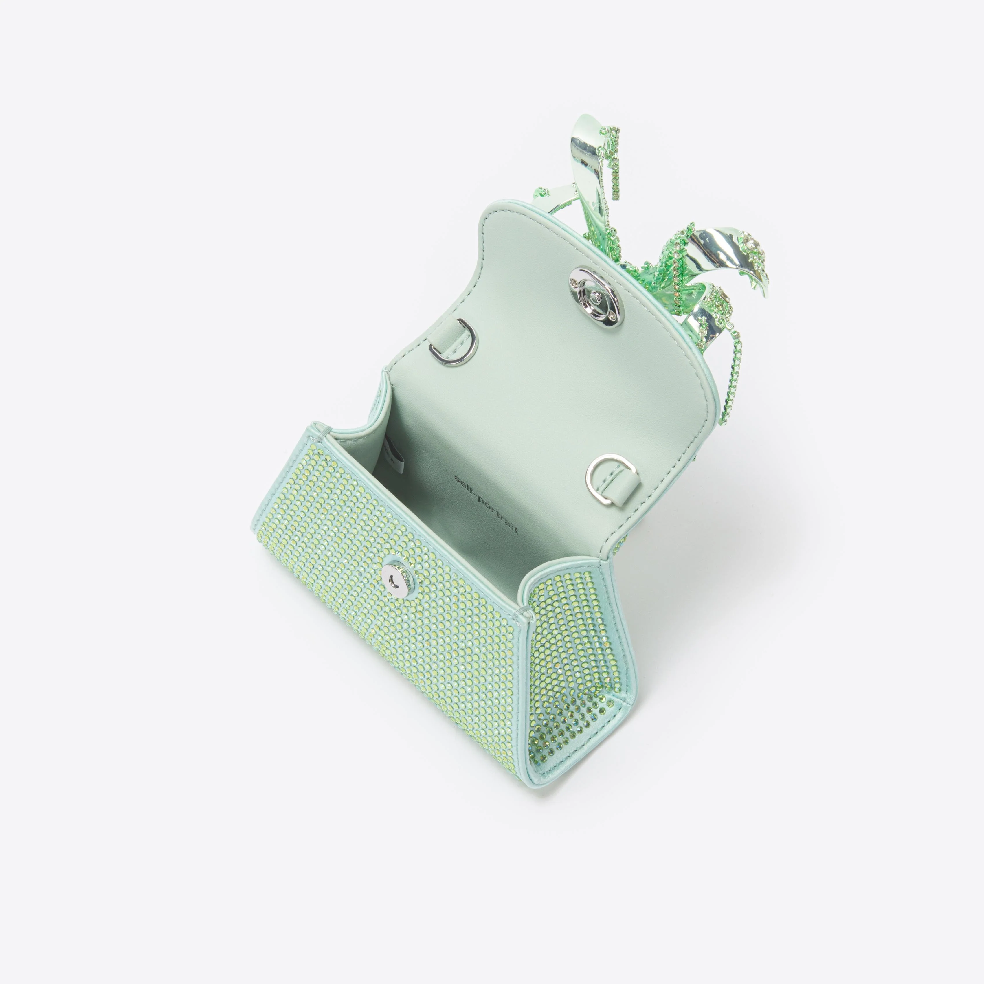Green Satin Rhinestone Micro Bow Bag - Image 5