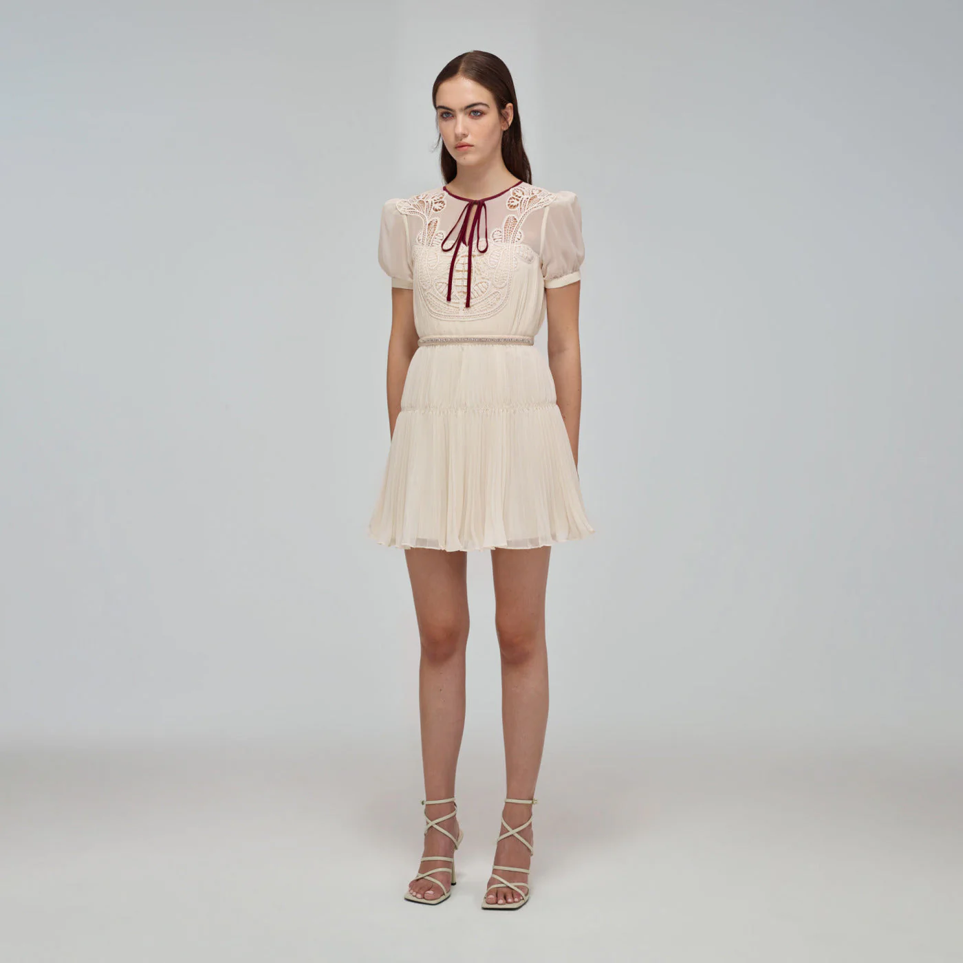 Ivory Macrame Lace Chiffon Mini Dress - Image 2