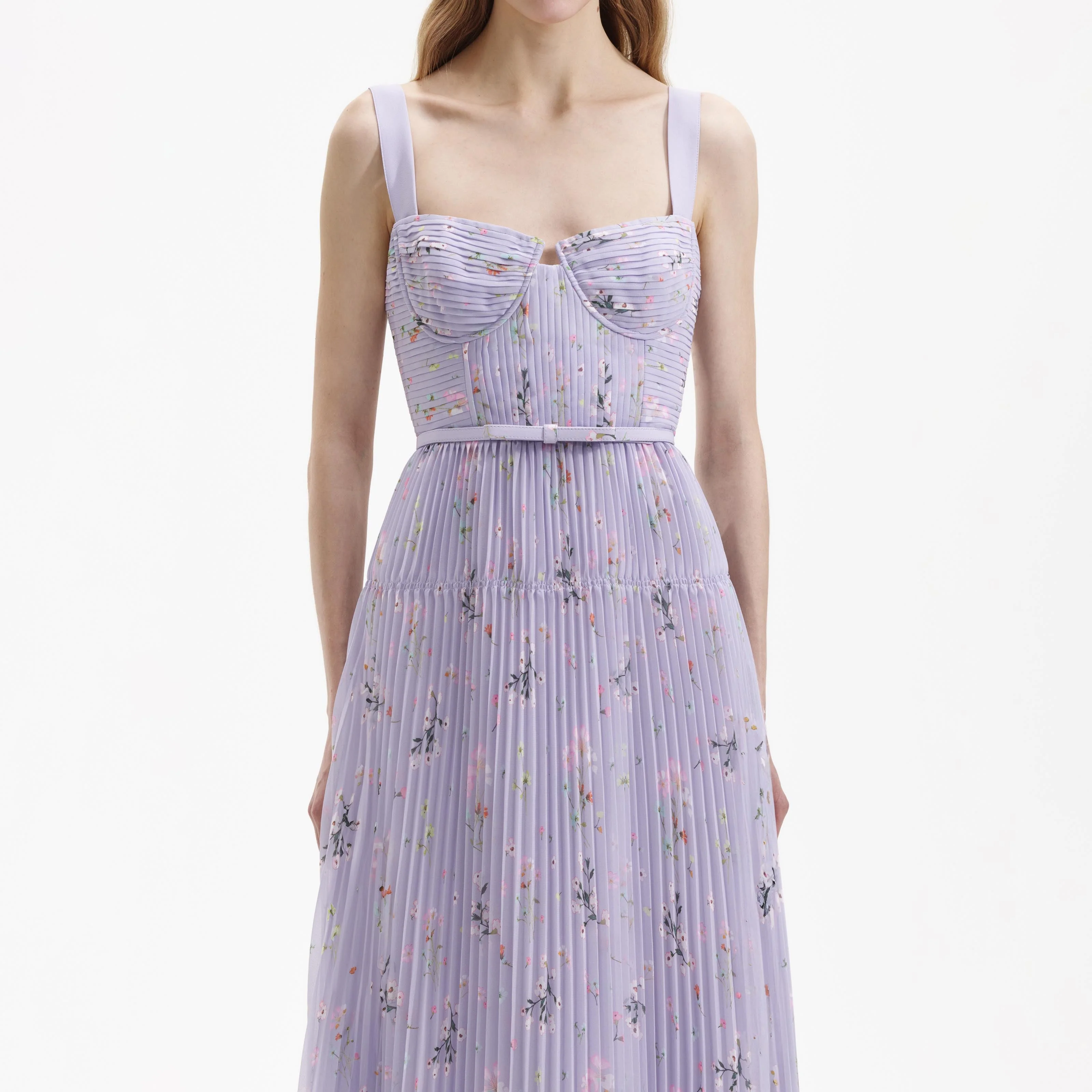 Lilac Floral Chiffon Midi Dress - Image 4