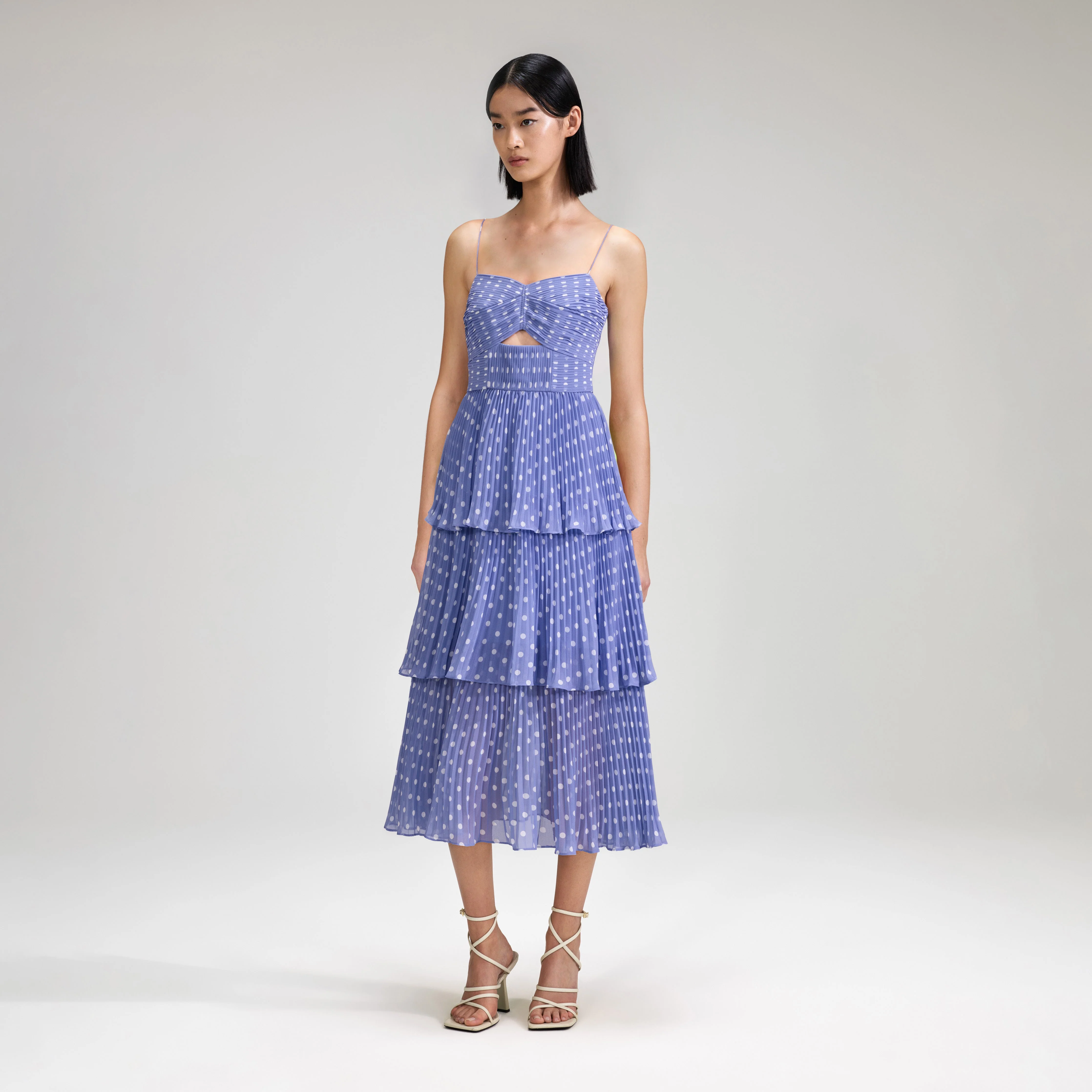 Lilac Polka Dot Tiered Chiffon Midi Dress - Image 2