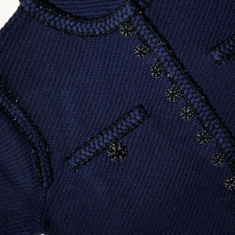 Navy Knit Crop Cardigan - Image 4