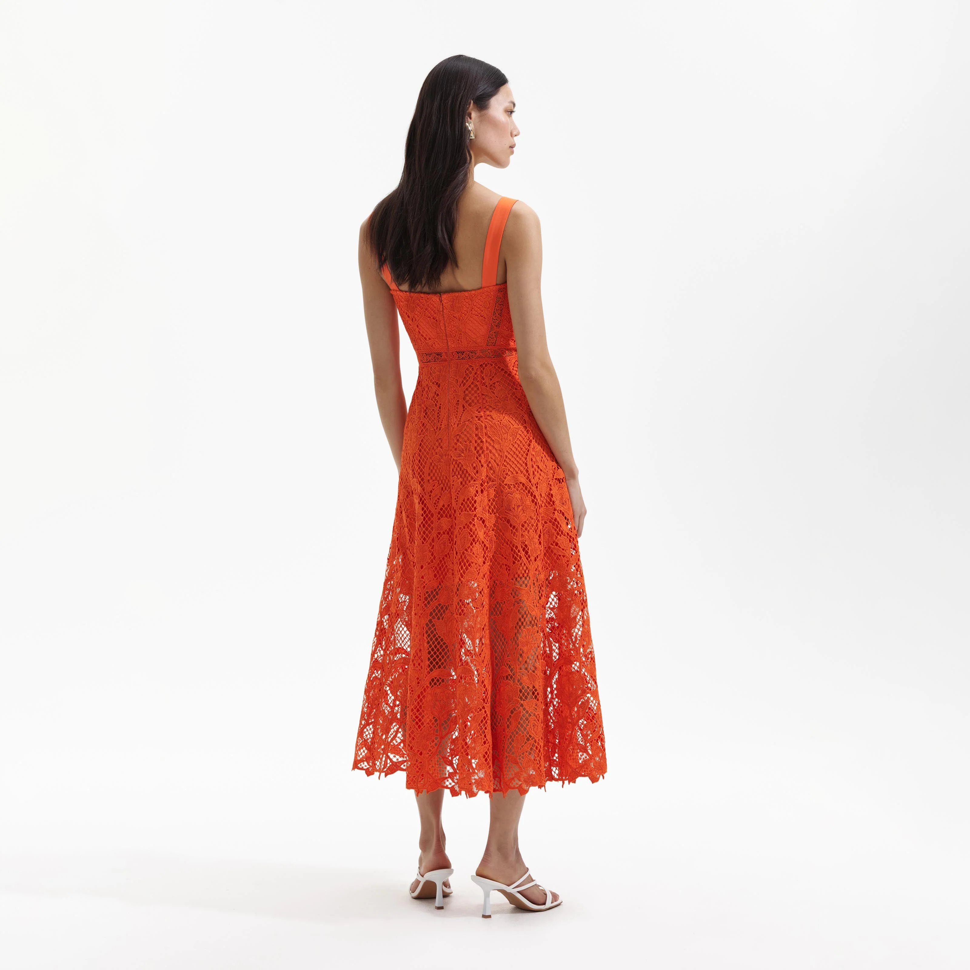 Orange Lace Midi Dress - Image 3