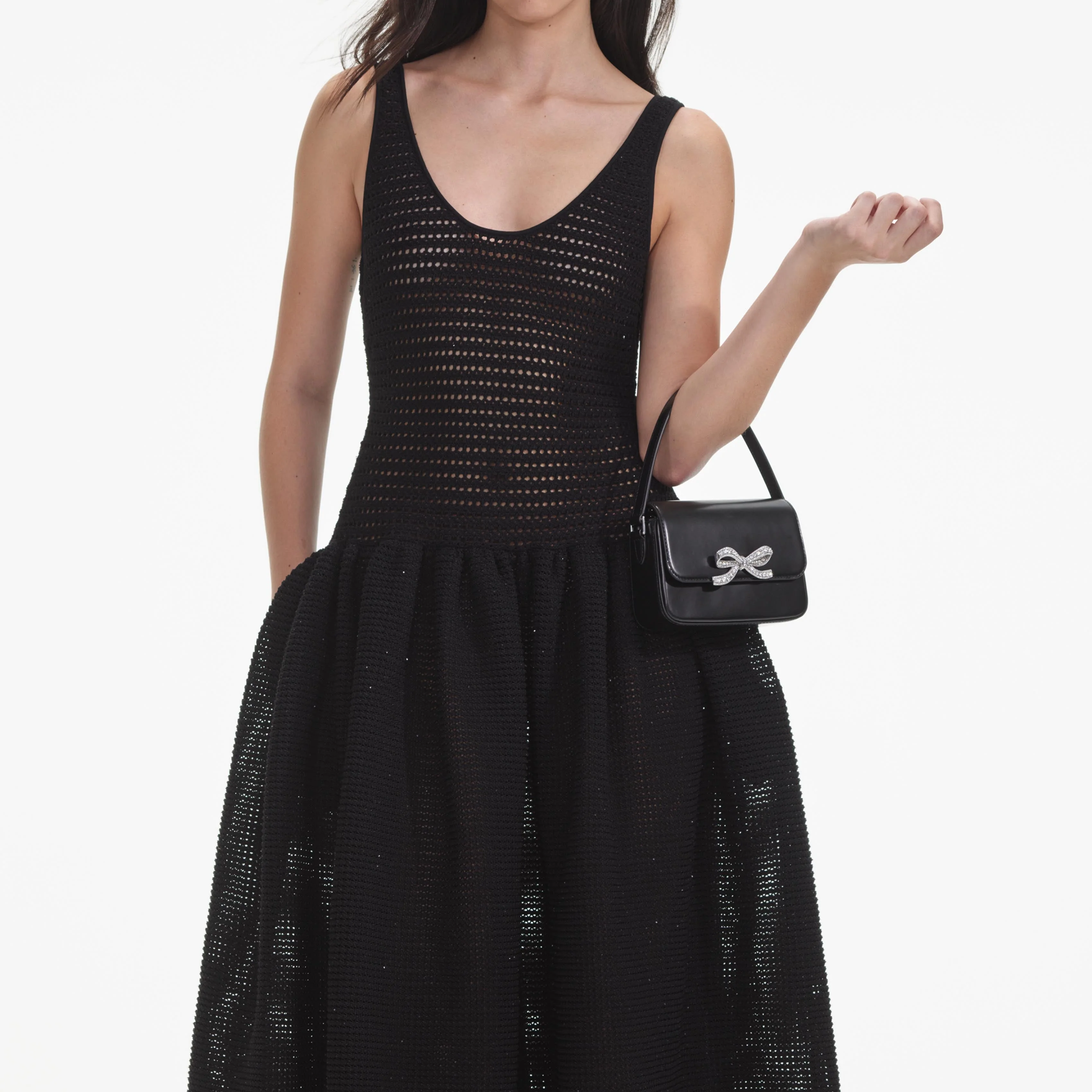 Black Crochet Knit Midi Dress - Image 4