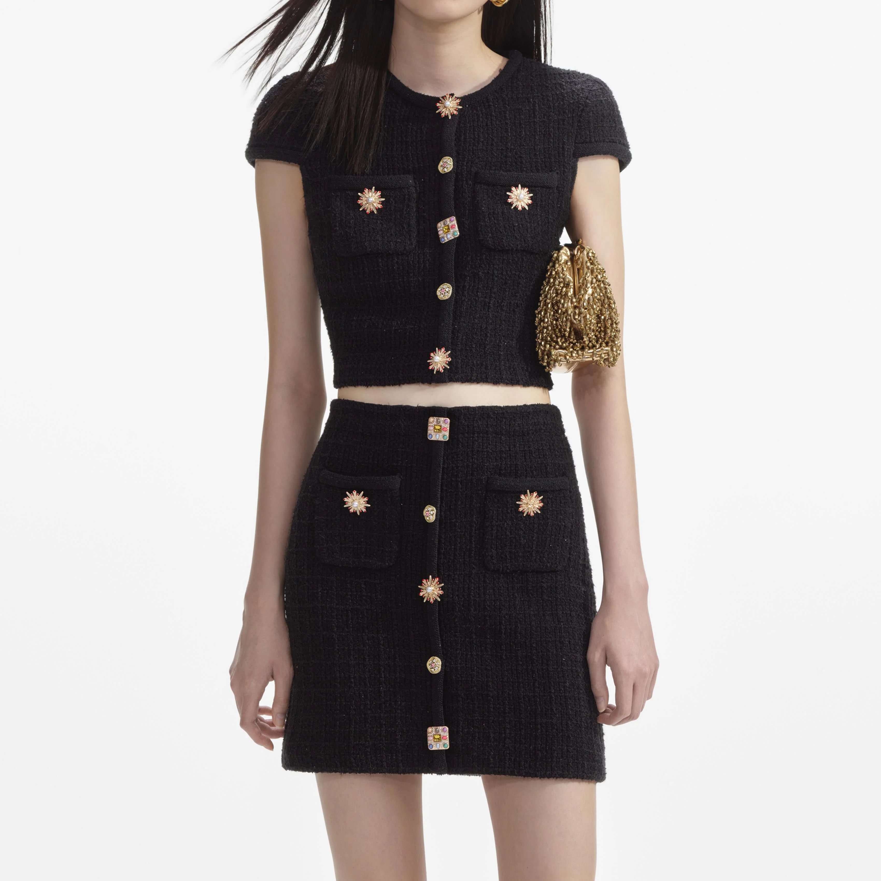 Black Jewel Button Knit Mini Skirt - Image 4