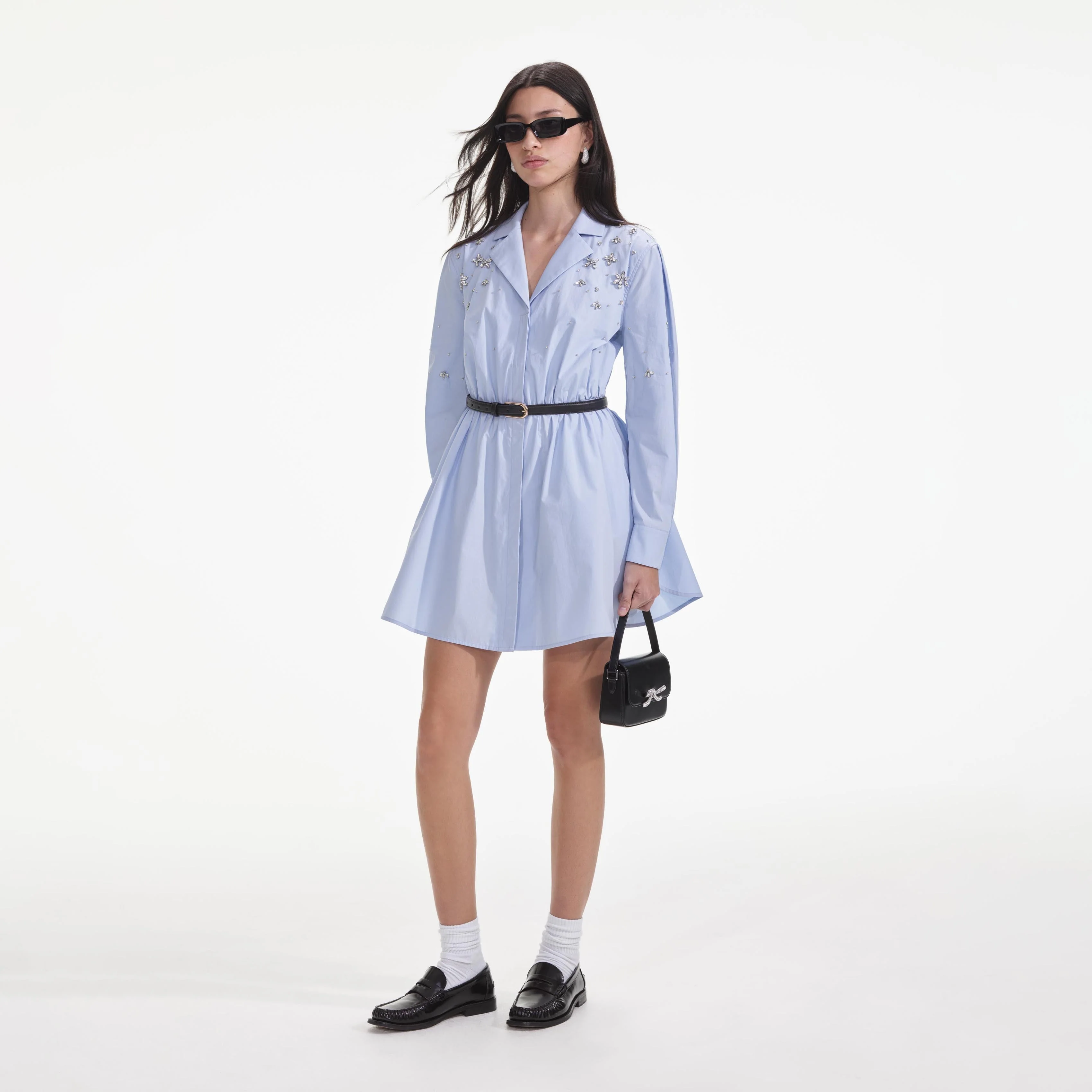 Blue Cotton Embellished Mini Dress - Image 2