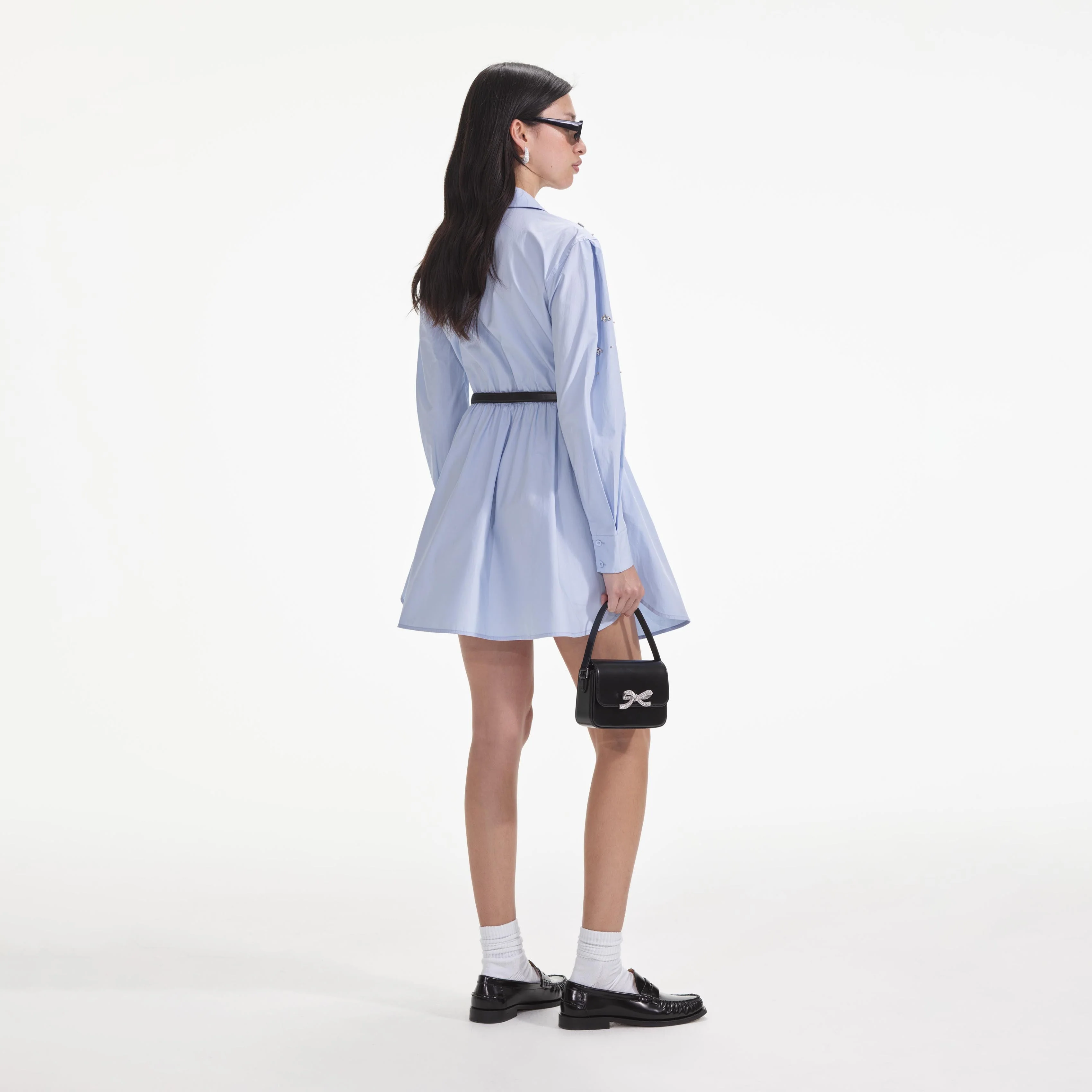 Blue Cotton Embellished Mini Dress - Image 3