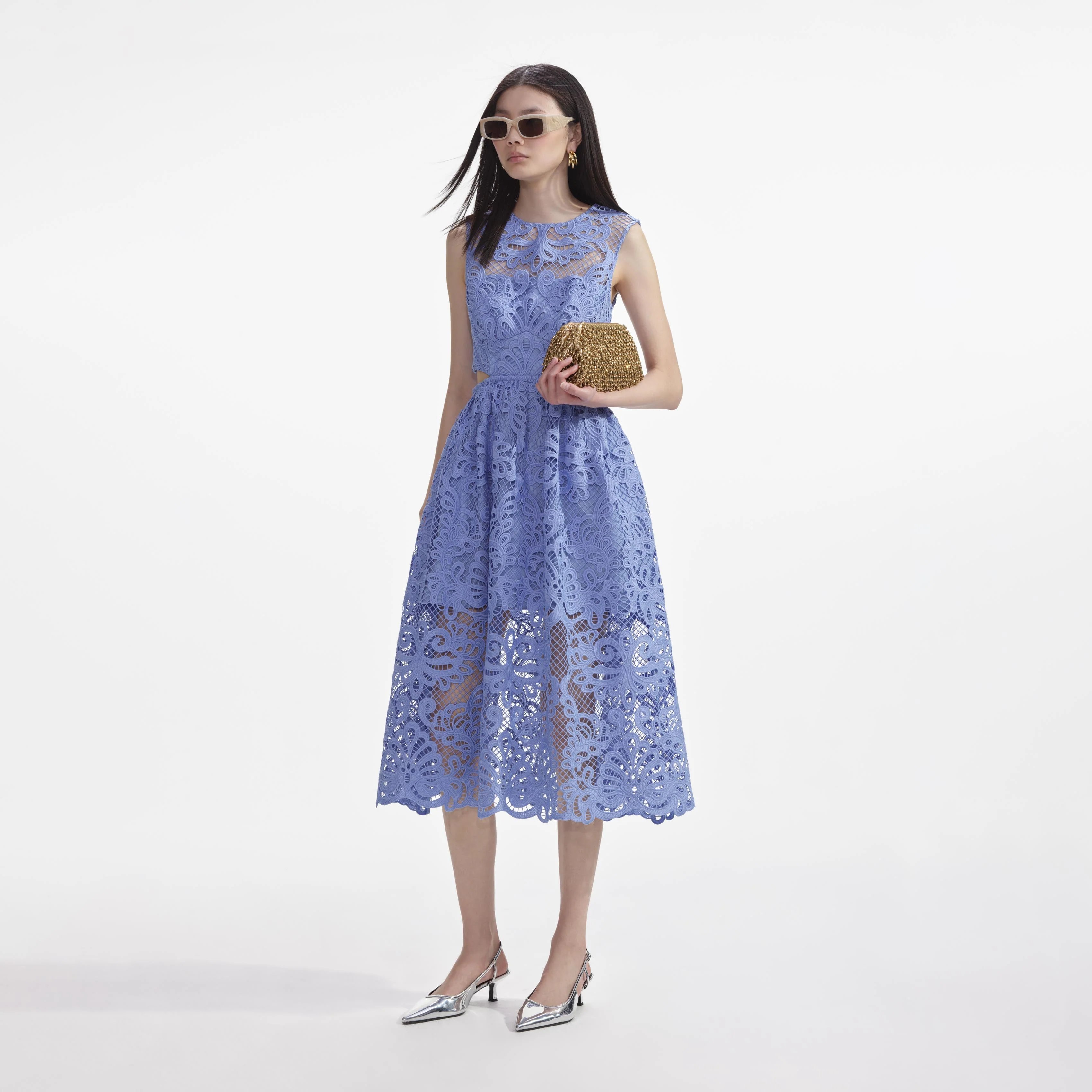 Blue Lace Cut Out Midi Dress - Image 2