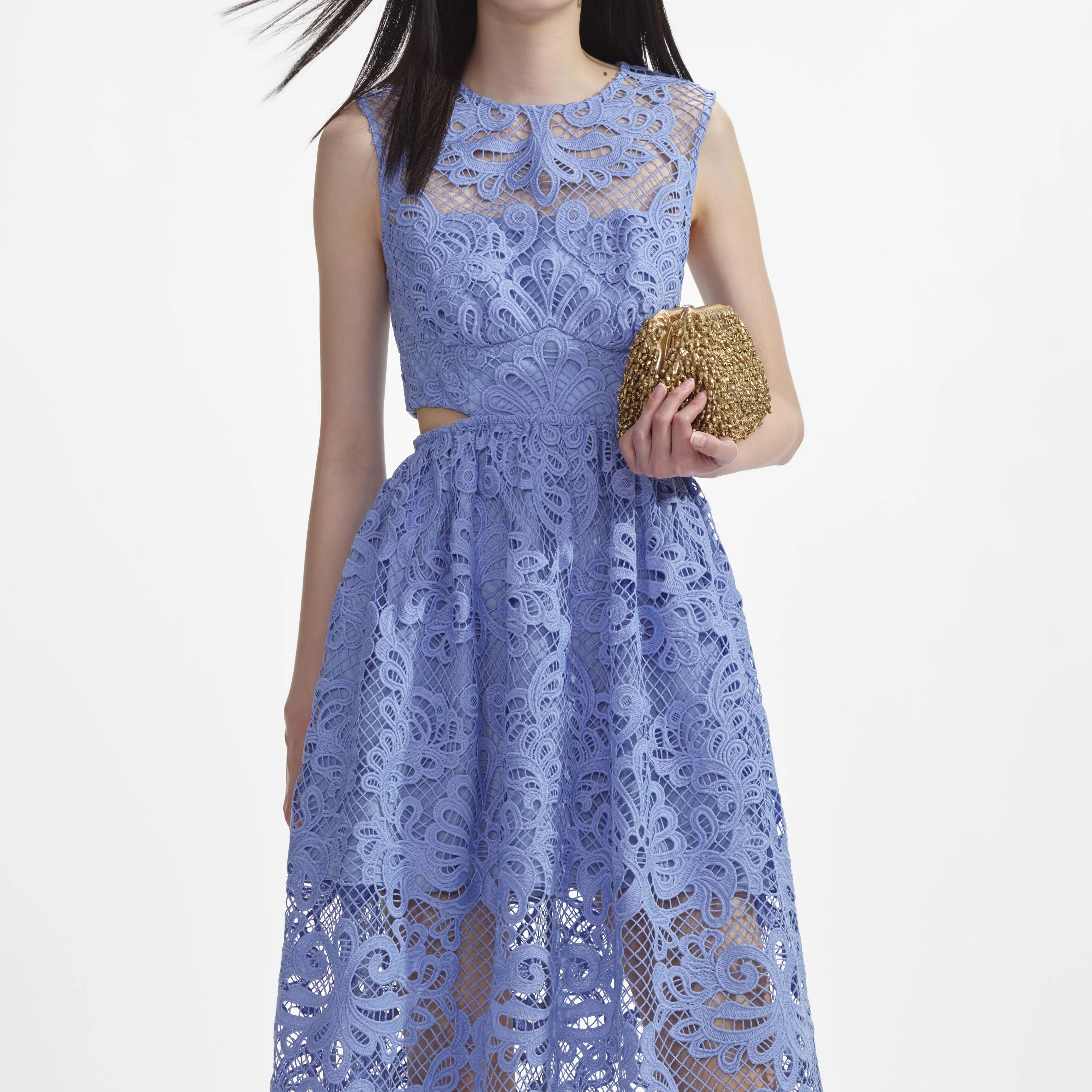 Blue Lace Cut Out Midi Dress - Image 4