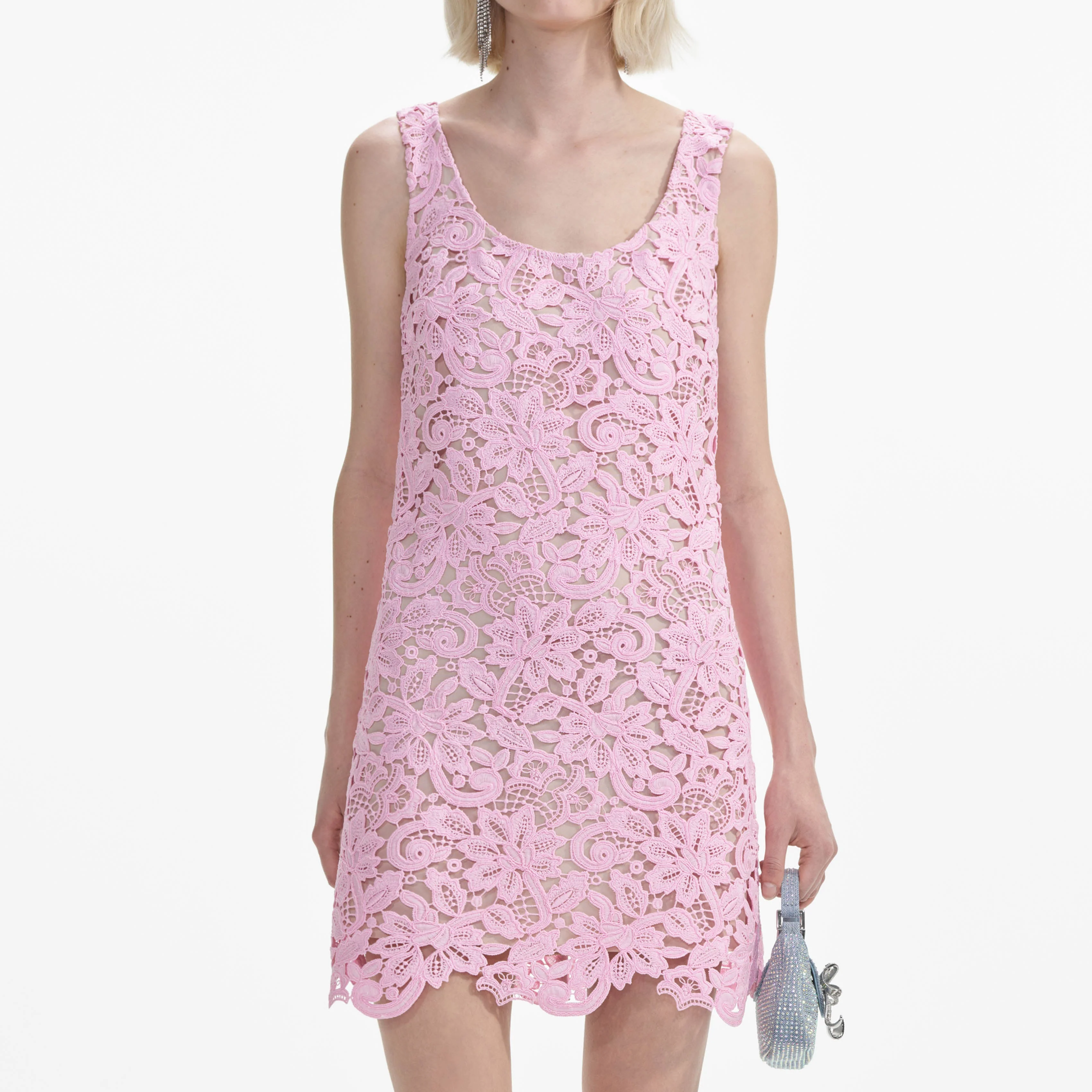 Pink Floral Lace Sleeveless Mini Dress - Image 4