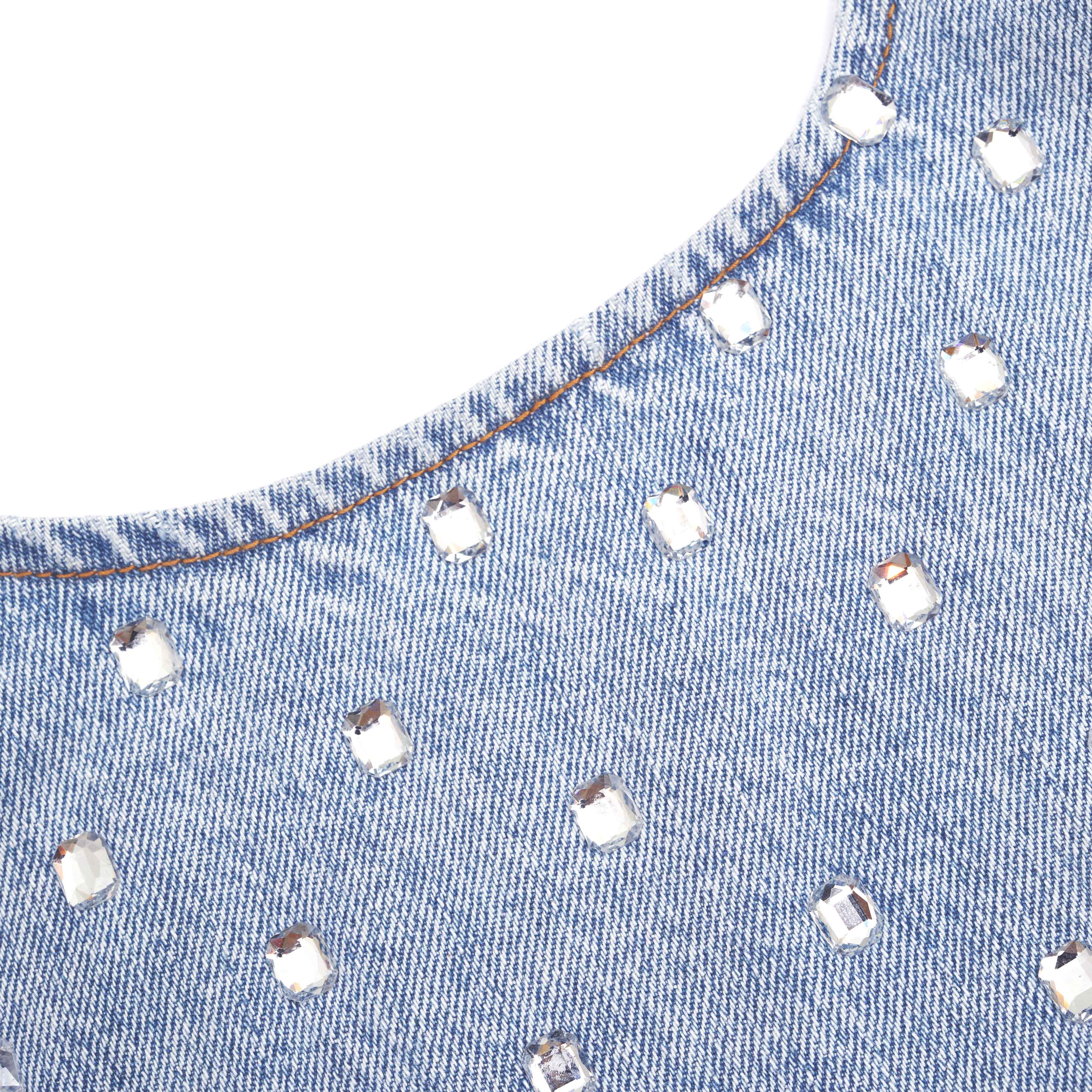 Square Rhinestone Denim Mini Dress - Image 5