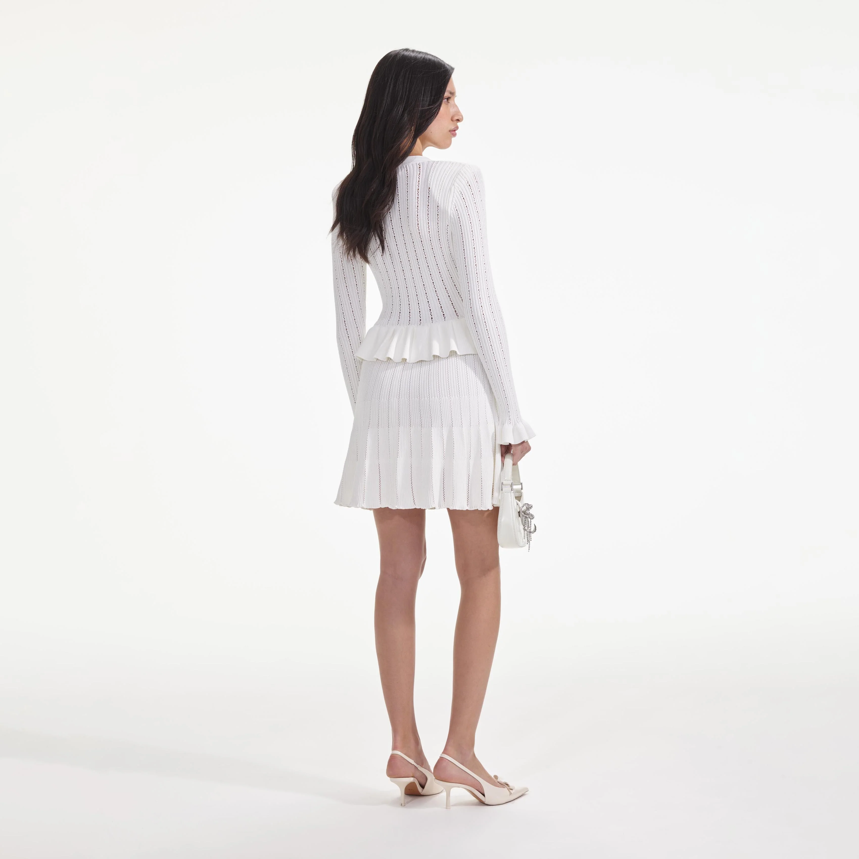 White Knit Peplum Mini Dress - Image 3