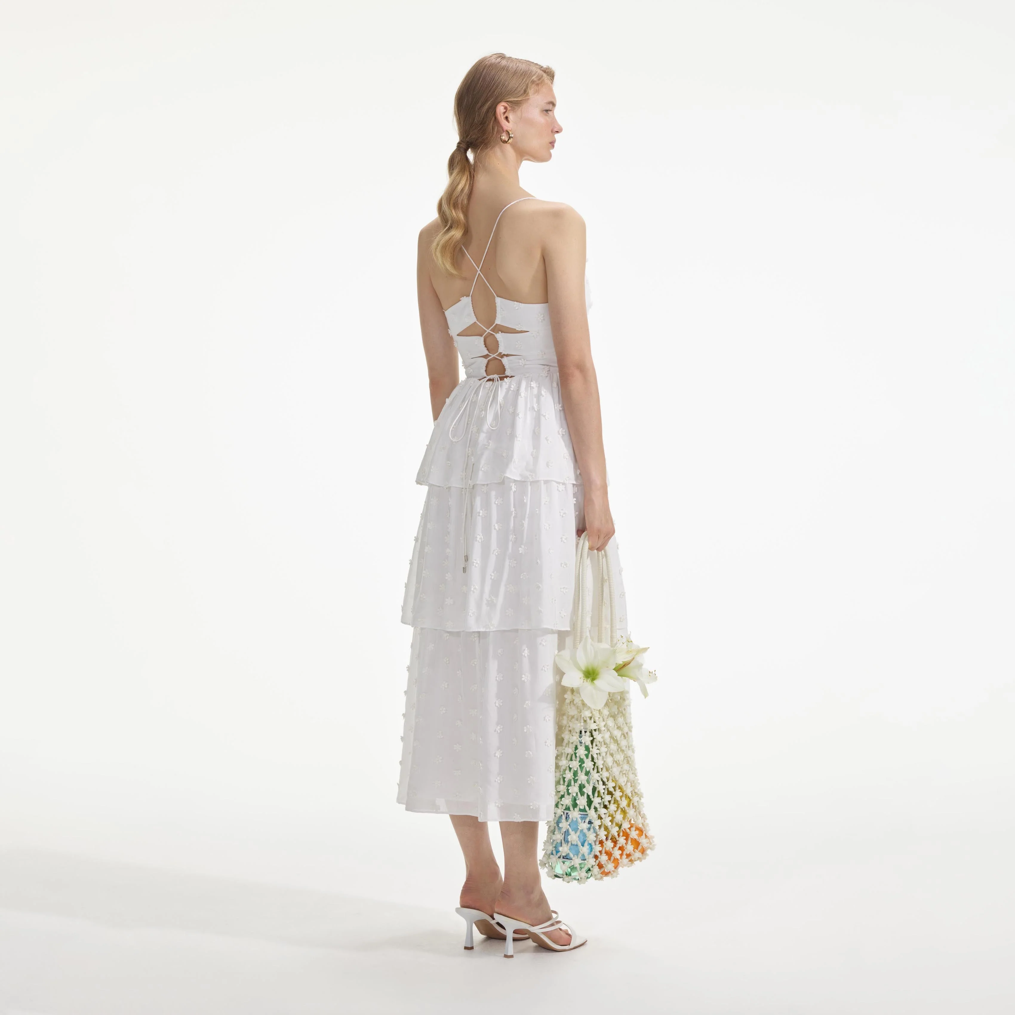 White Tie Back Midi Dress - Image 3