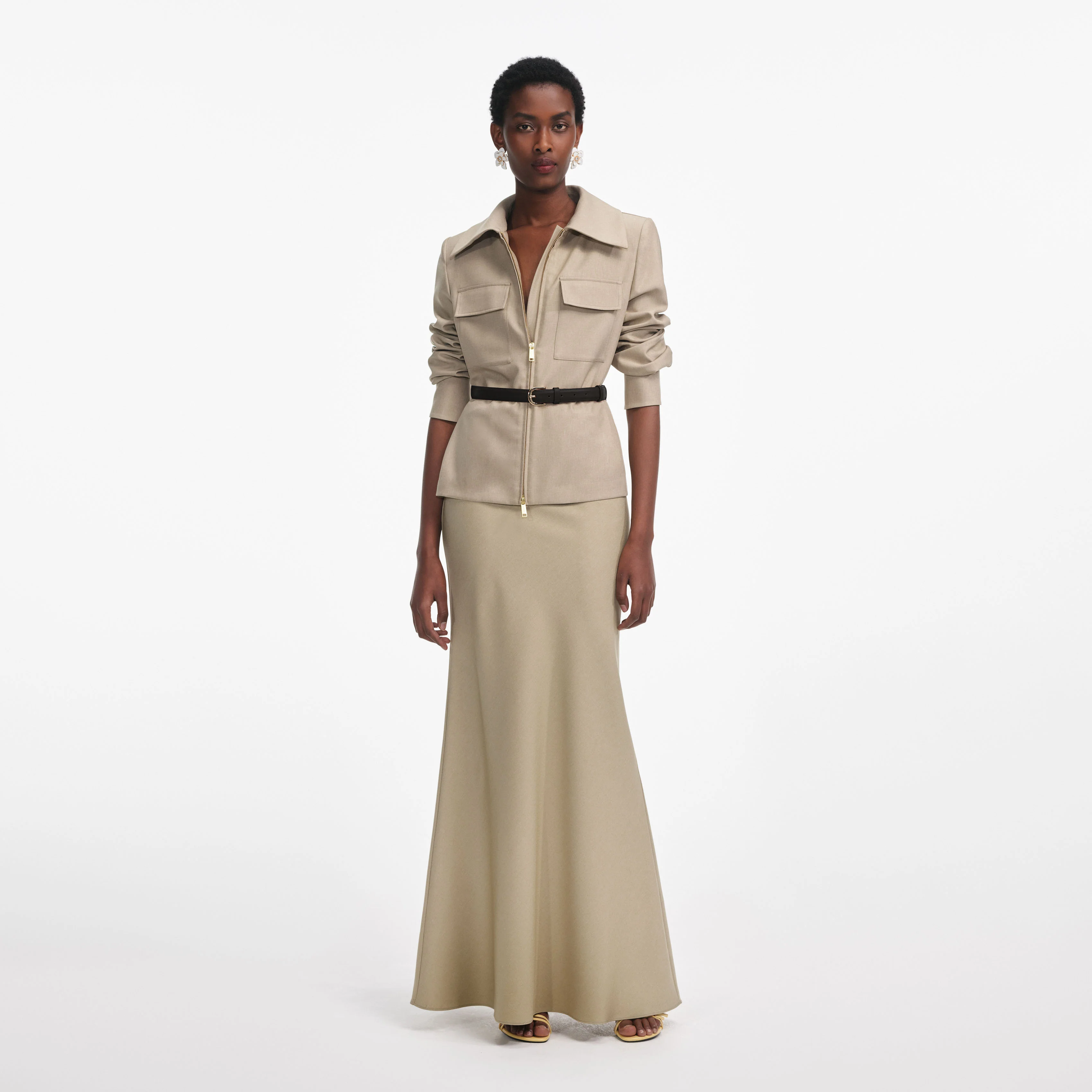 Beige Twill Maxi Dress