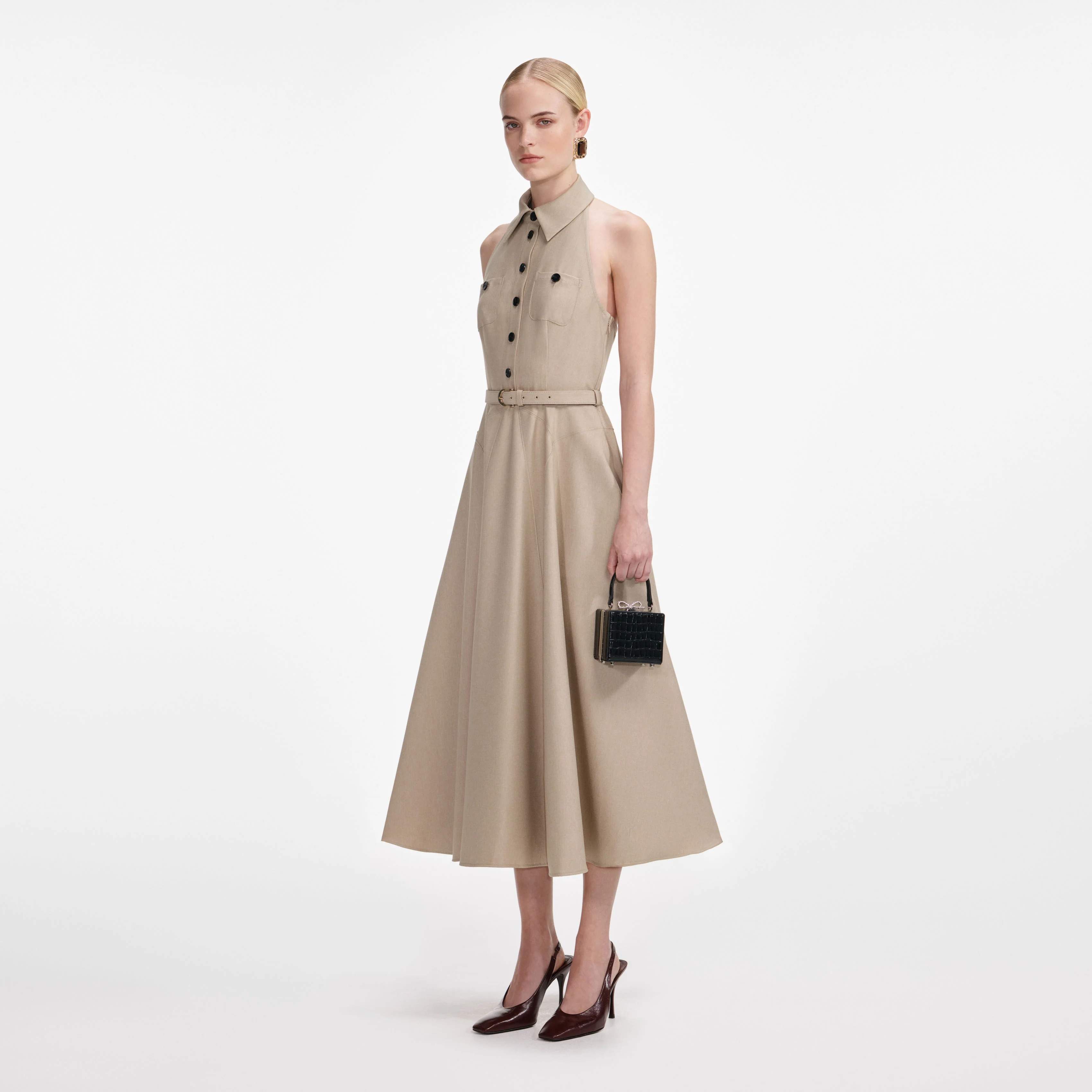 Beige Twill Midi Dress - Image 2