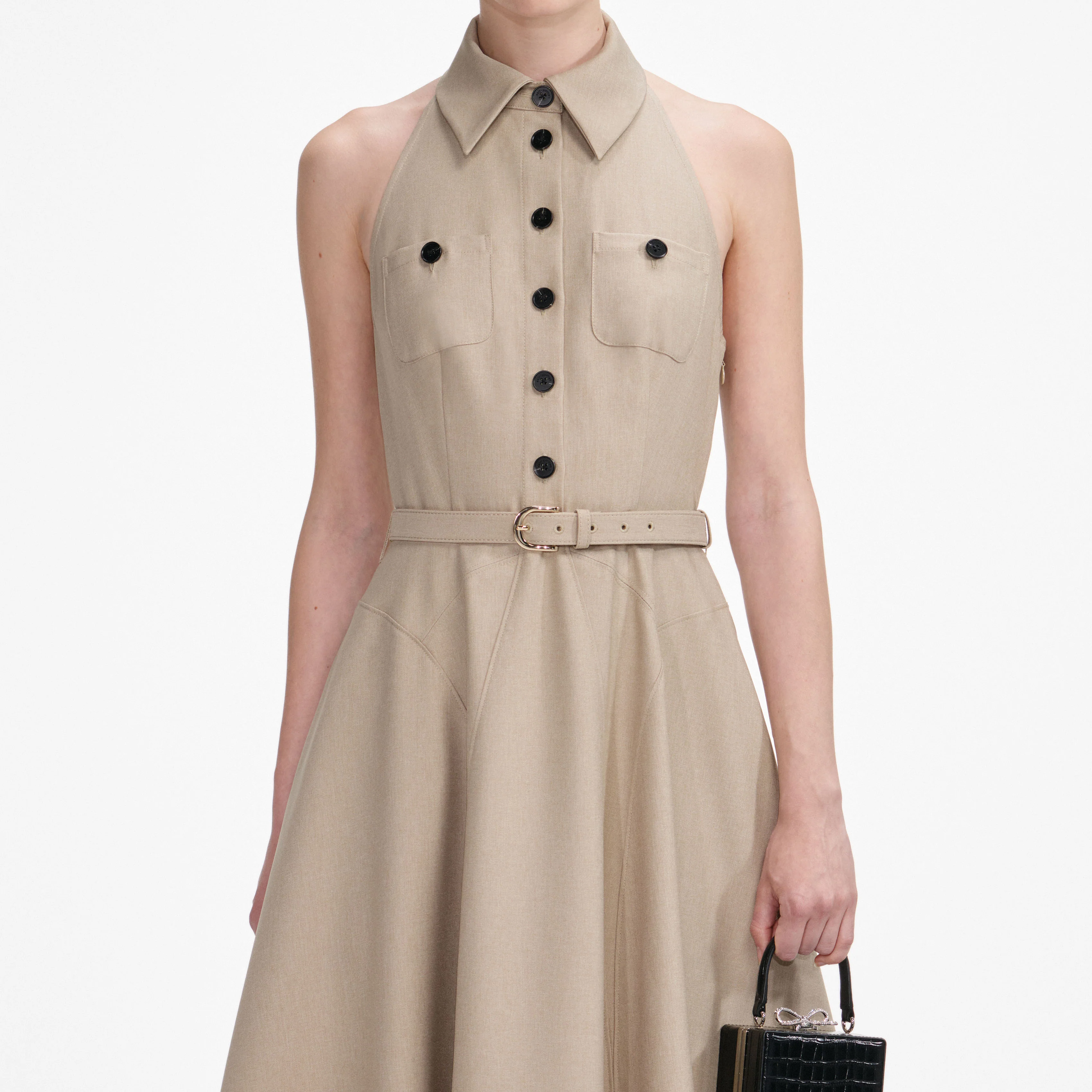 Beige Twill Midi Dress - Image 4