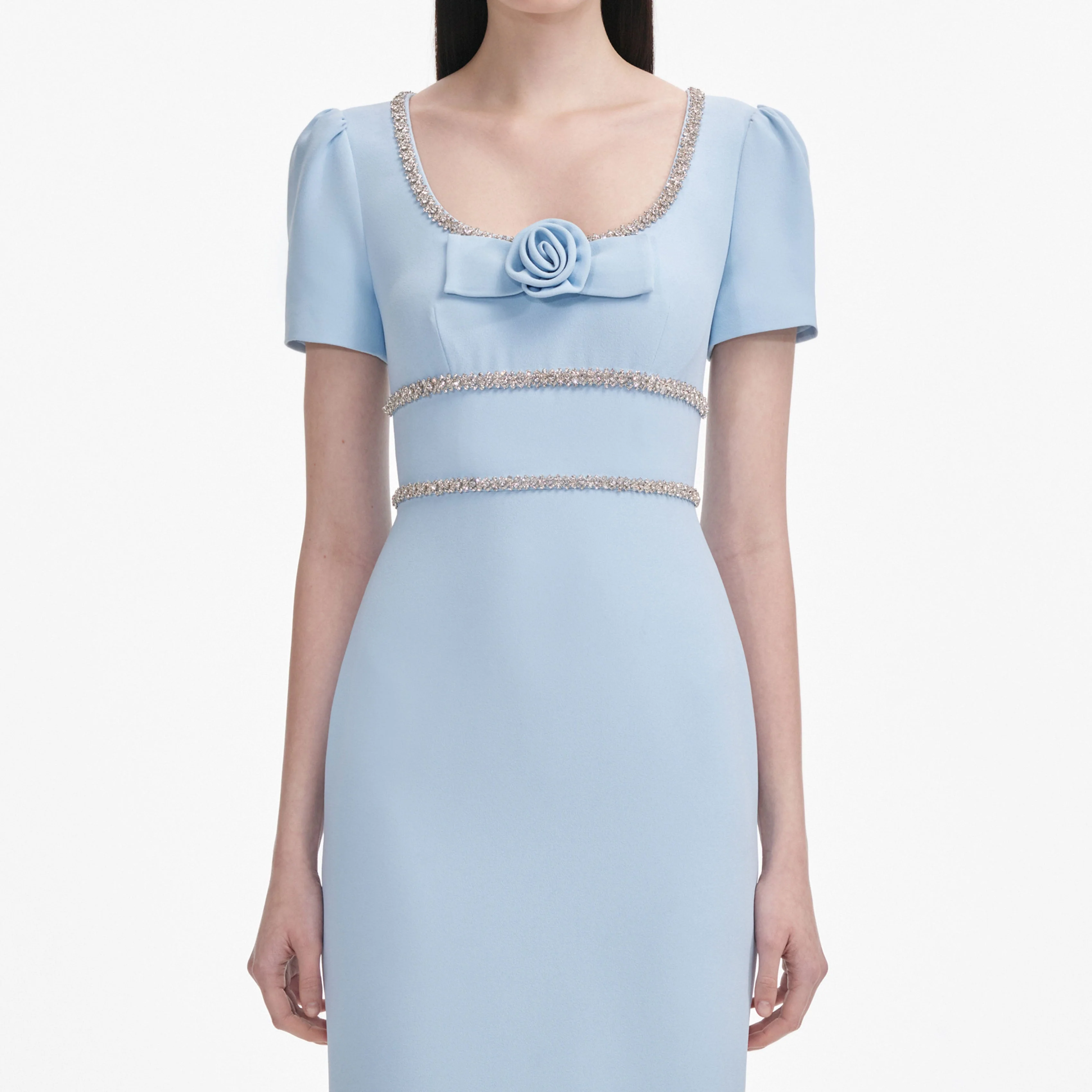 Blue Crepe Crystal Trim Maxi Dress - Image 4