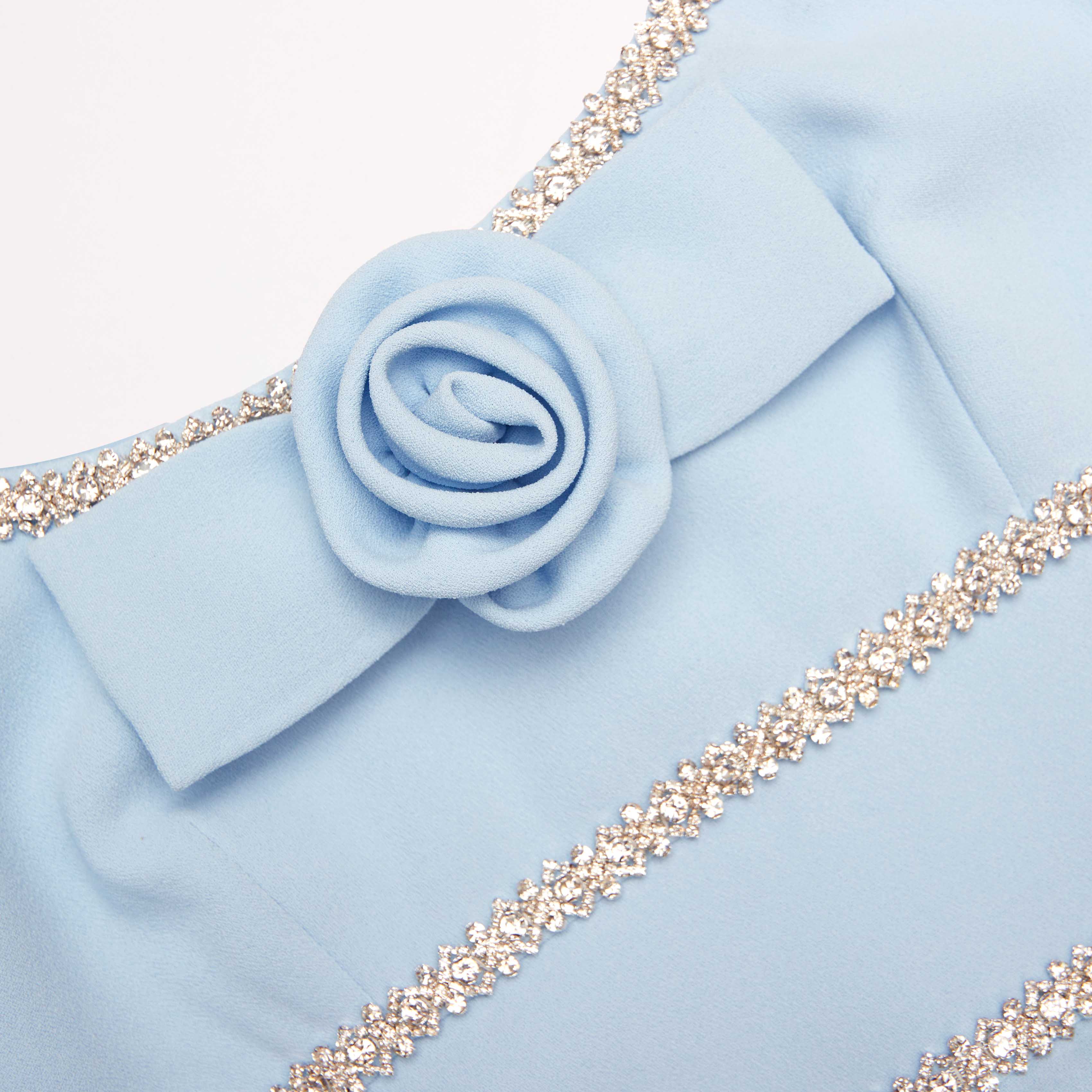 Blue Crepe Crystal Trim Maxi Dress - Image 5