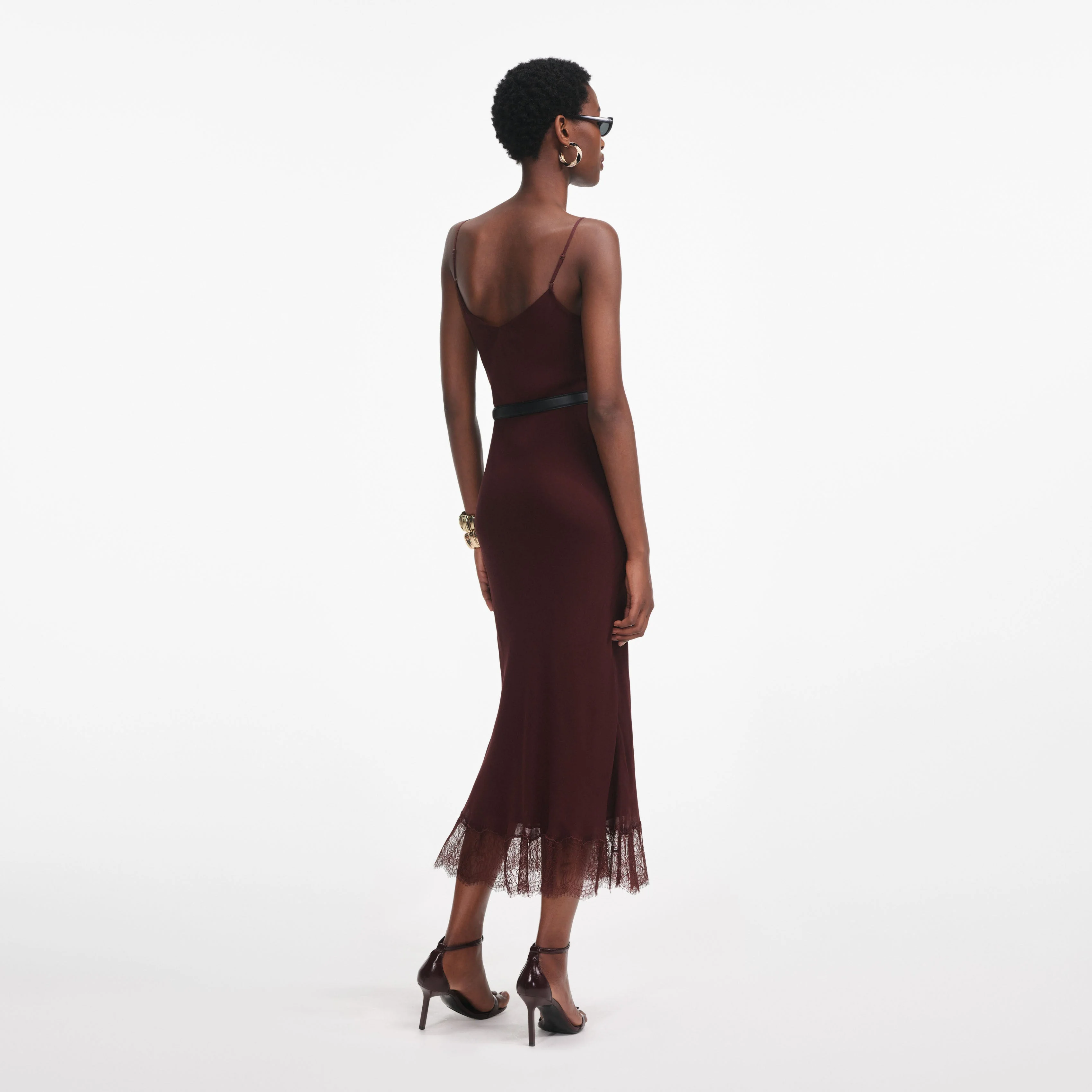 Brown Lace Insert Midi Dress - Image 3