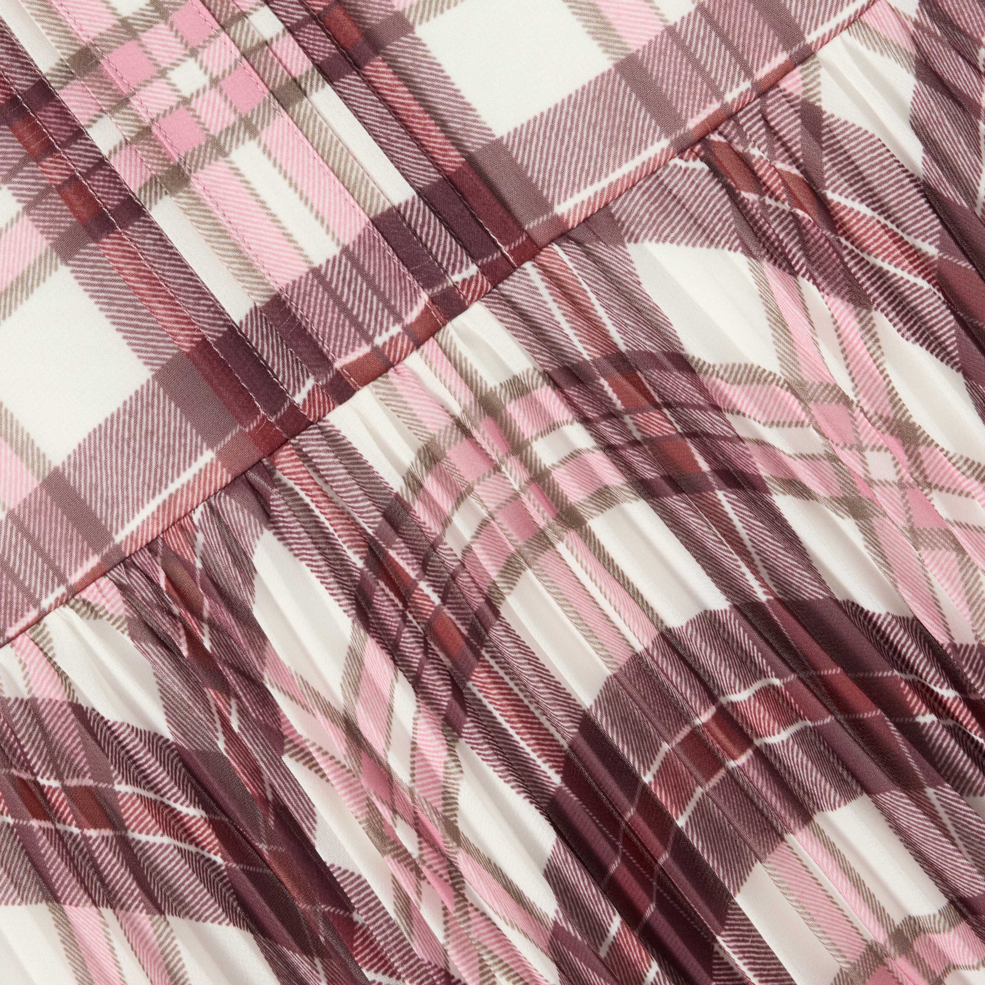 Burgundy Check Print Chiffon Dress - Image 4