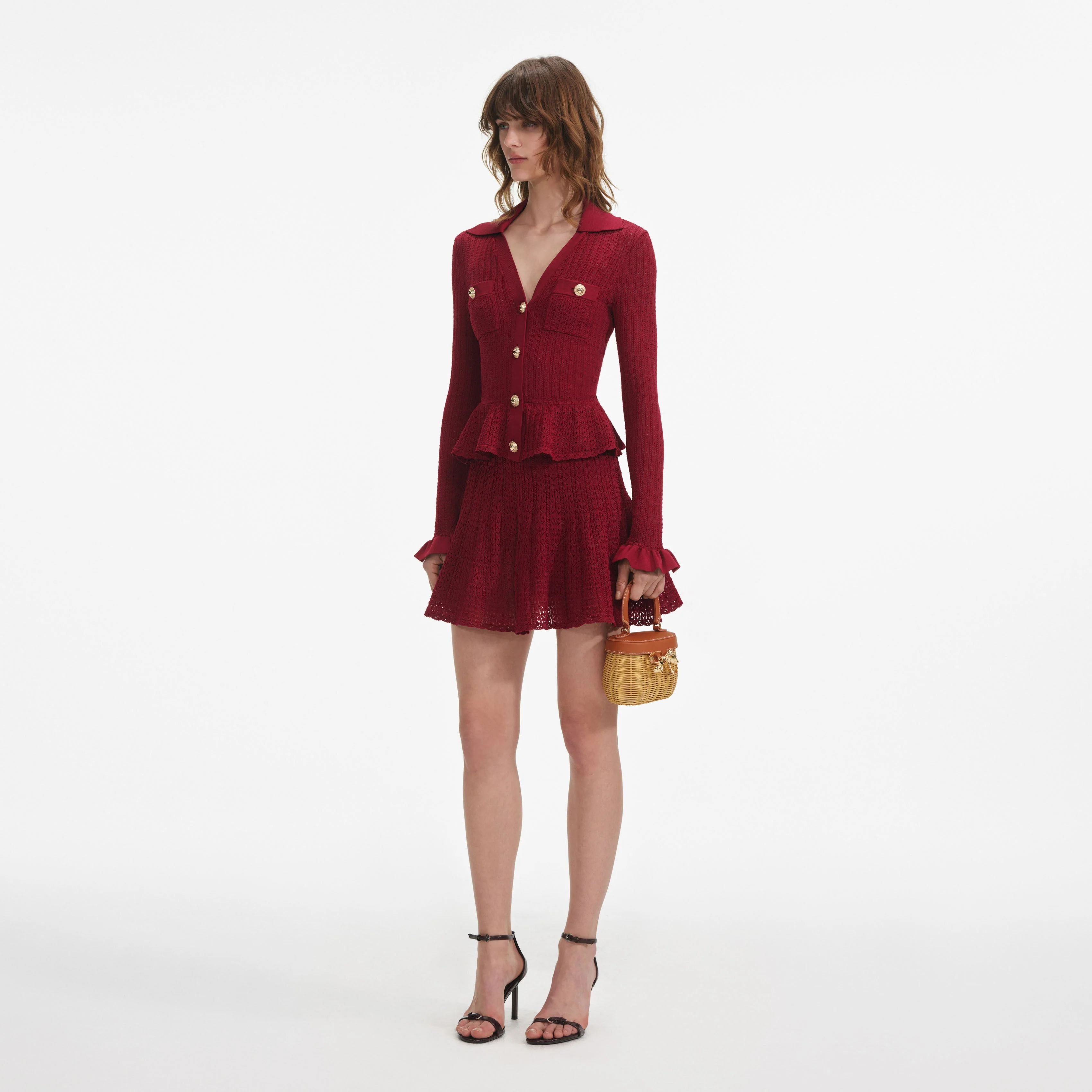 Burgundy Pointelle Knit Mini Dress - Image 2