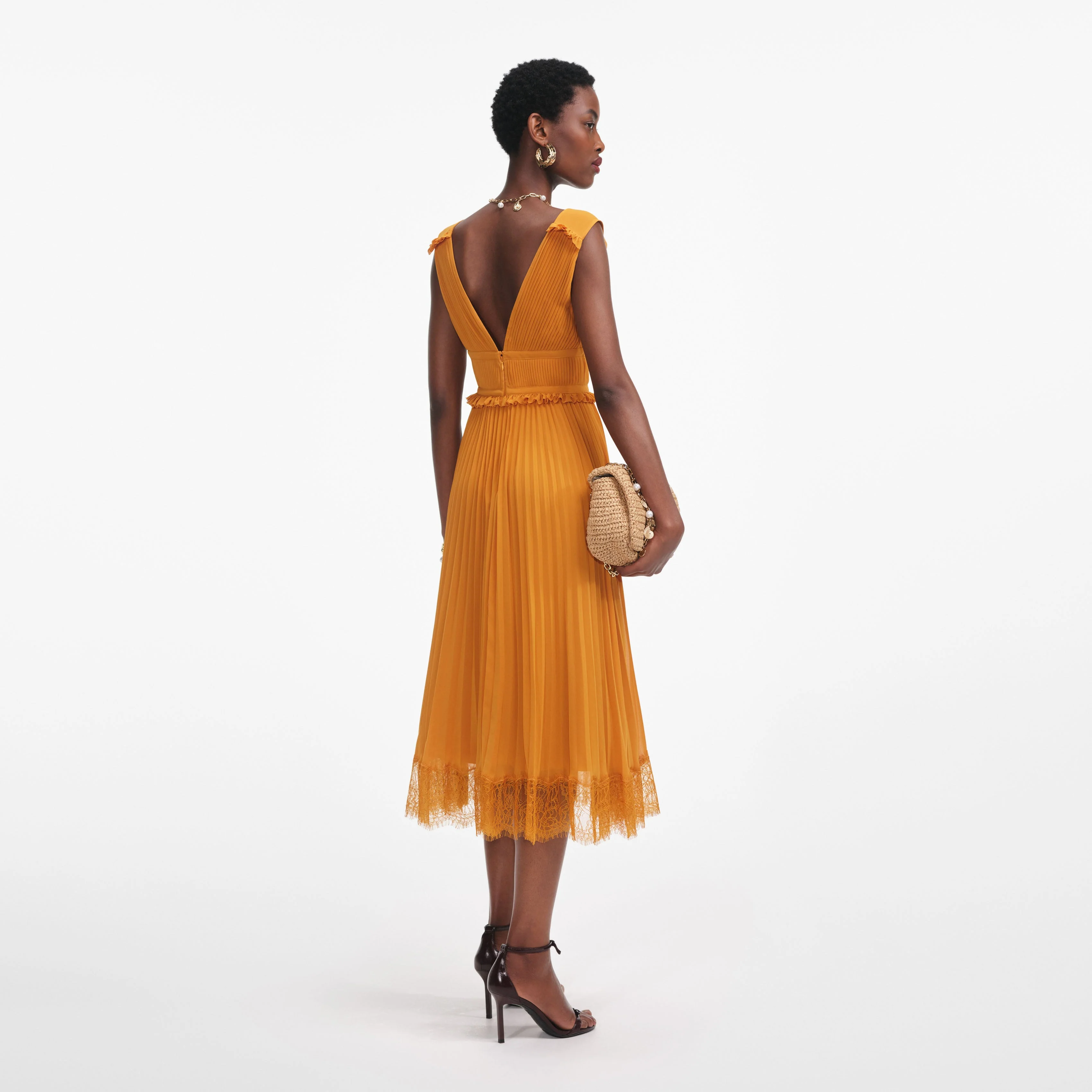 Burnt Orange Chiffon Midi Dress - Image 3