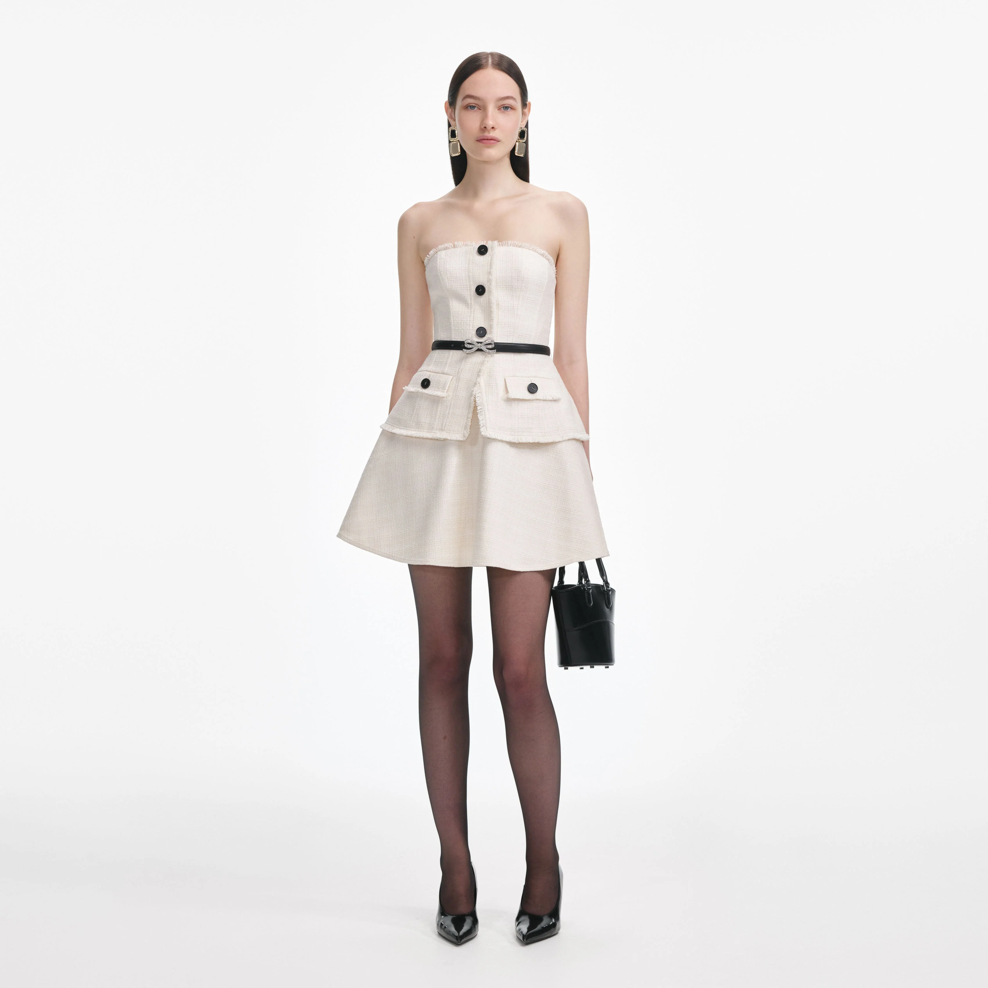 Cream Boucle Bandeau Mini Dress