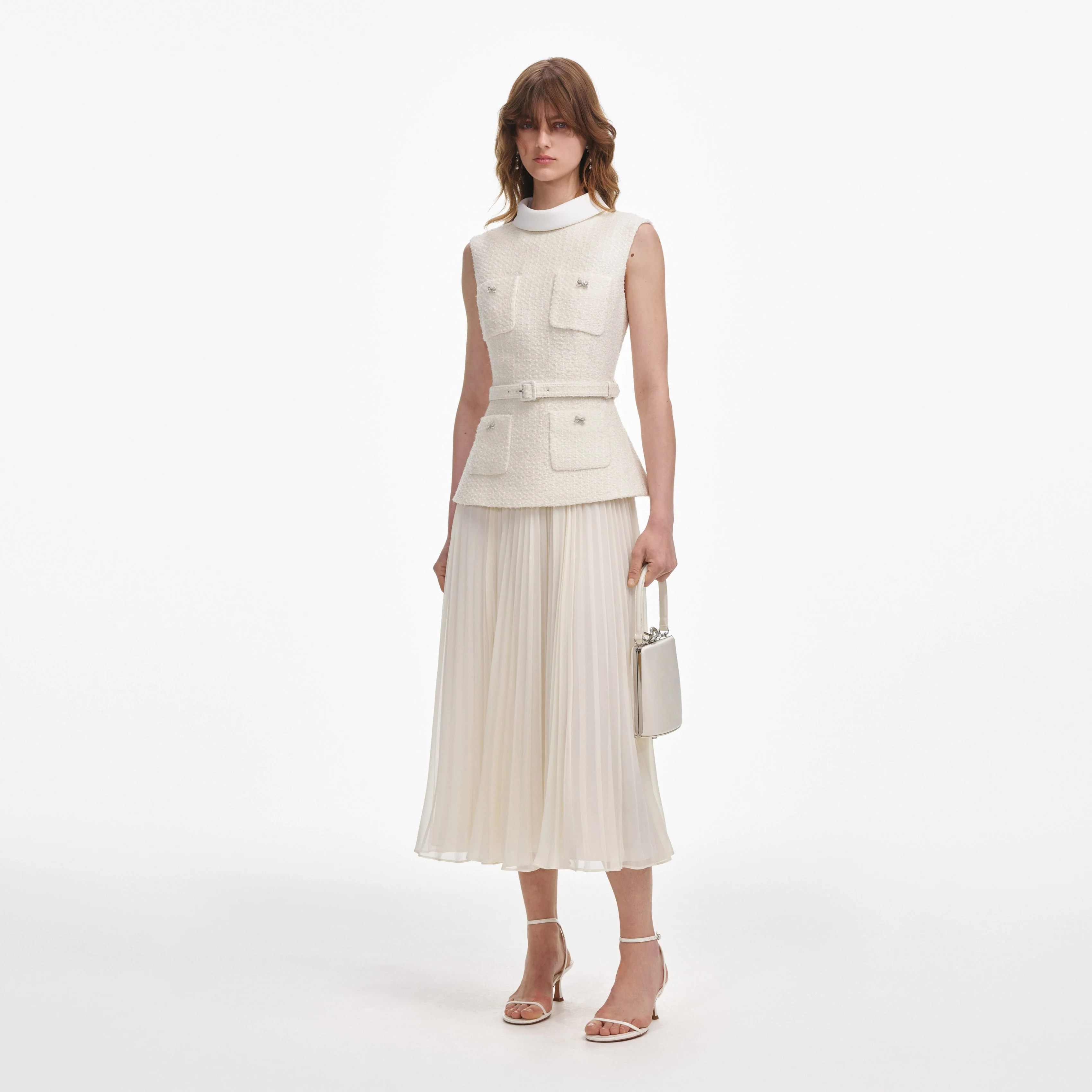 Cream Boucle Sleeveless Midi Dress - Image 2