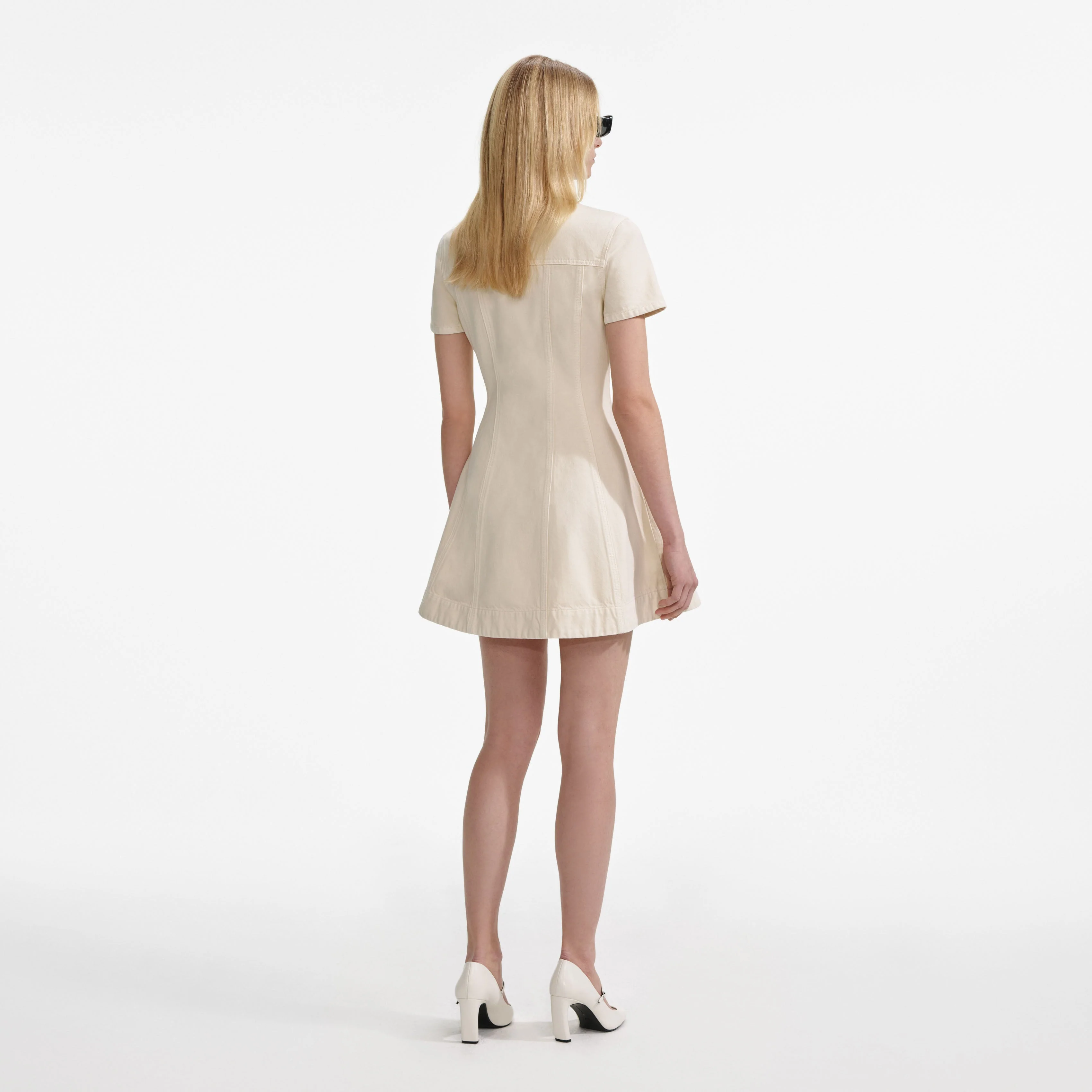Cream Collared Denim Mini Dress - Image 3