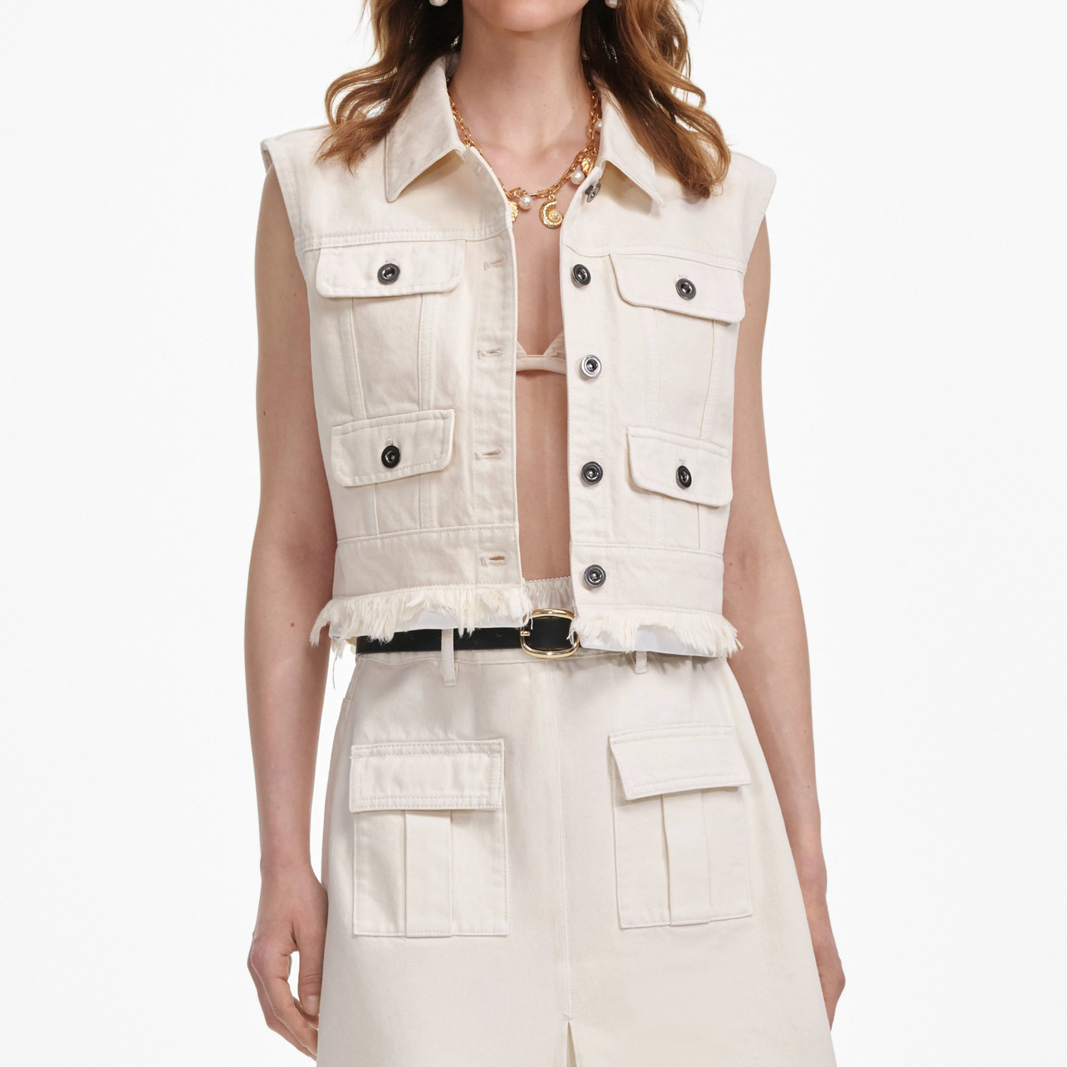 Cream Denim Sleeveless Top - Image 4