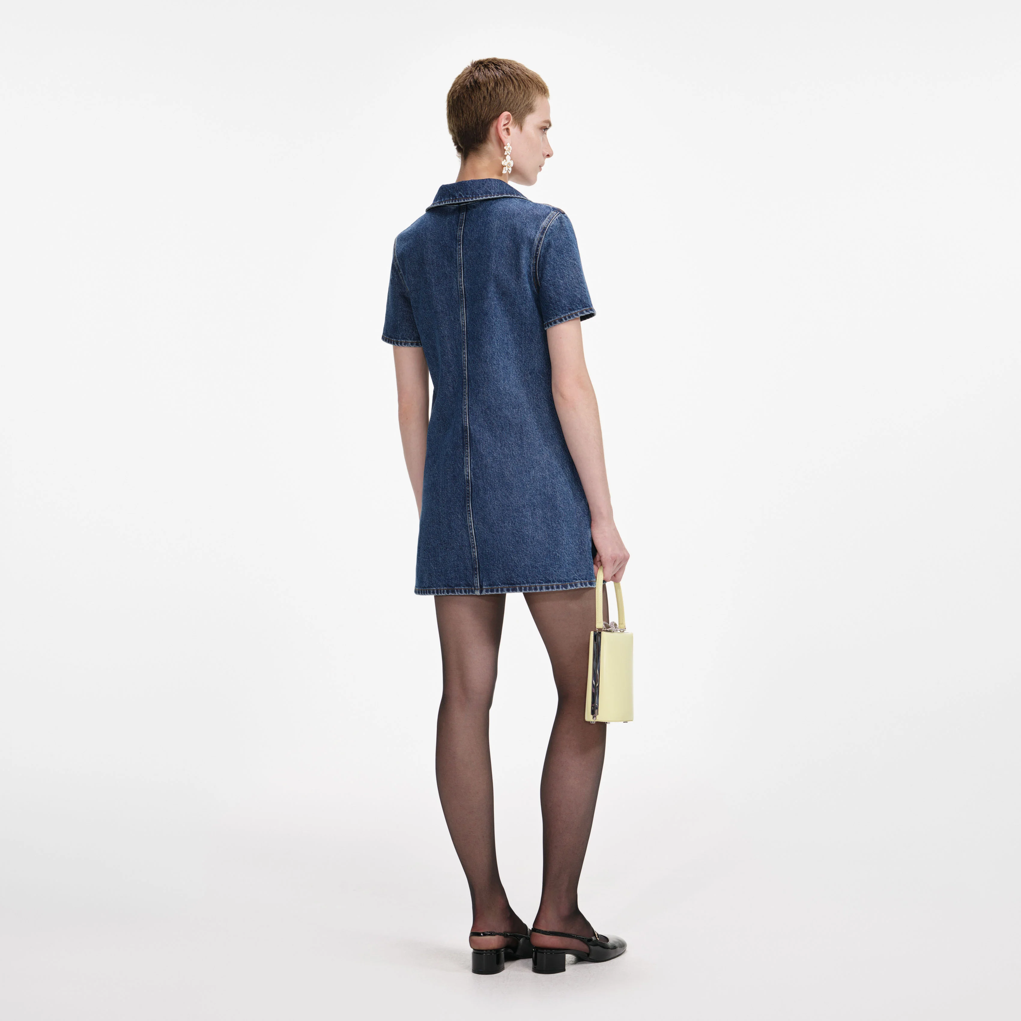 Denim Crystal Bow Mini Dress - Image 3