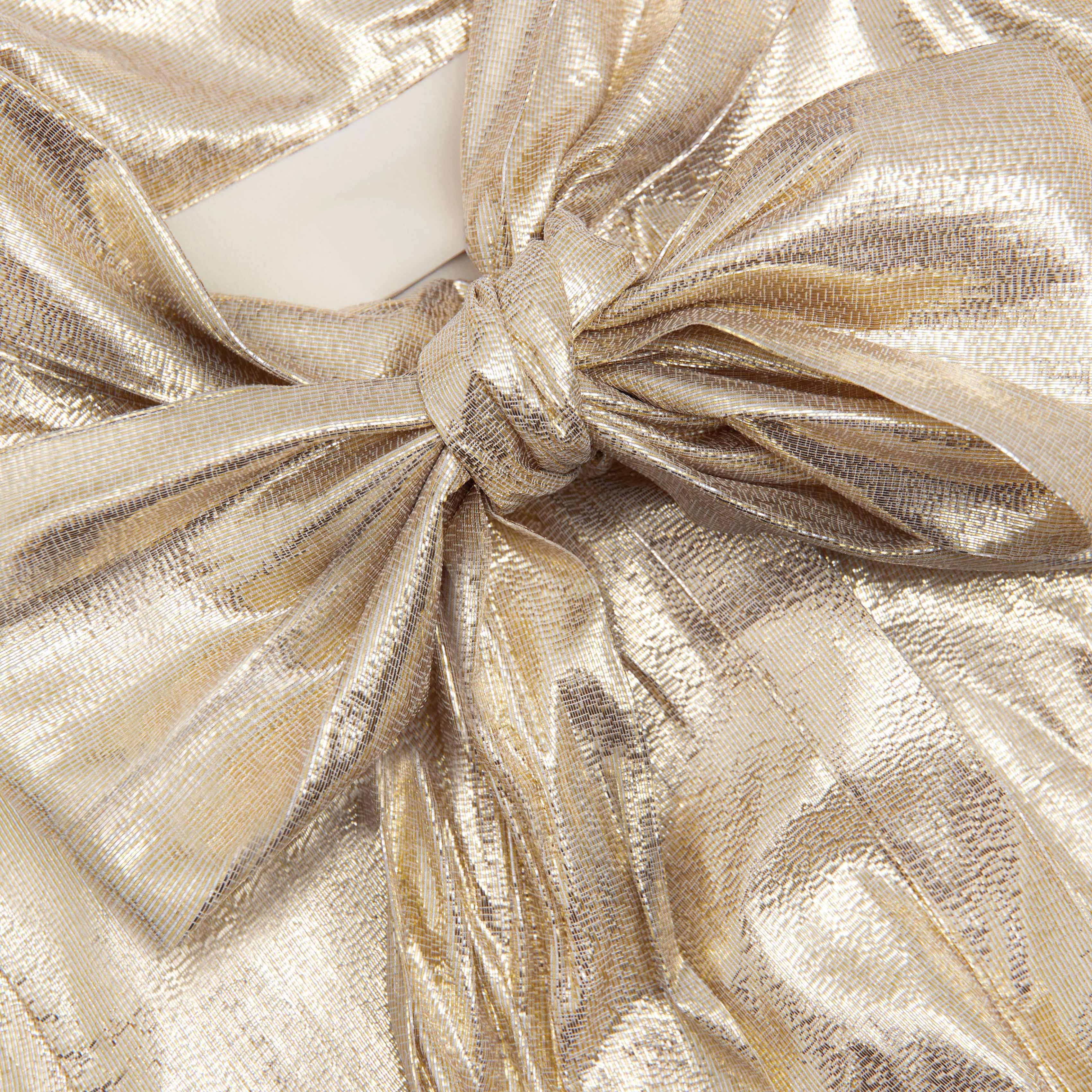 Gold Metallic Tie Neck Midi Dress - Image 5
