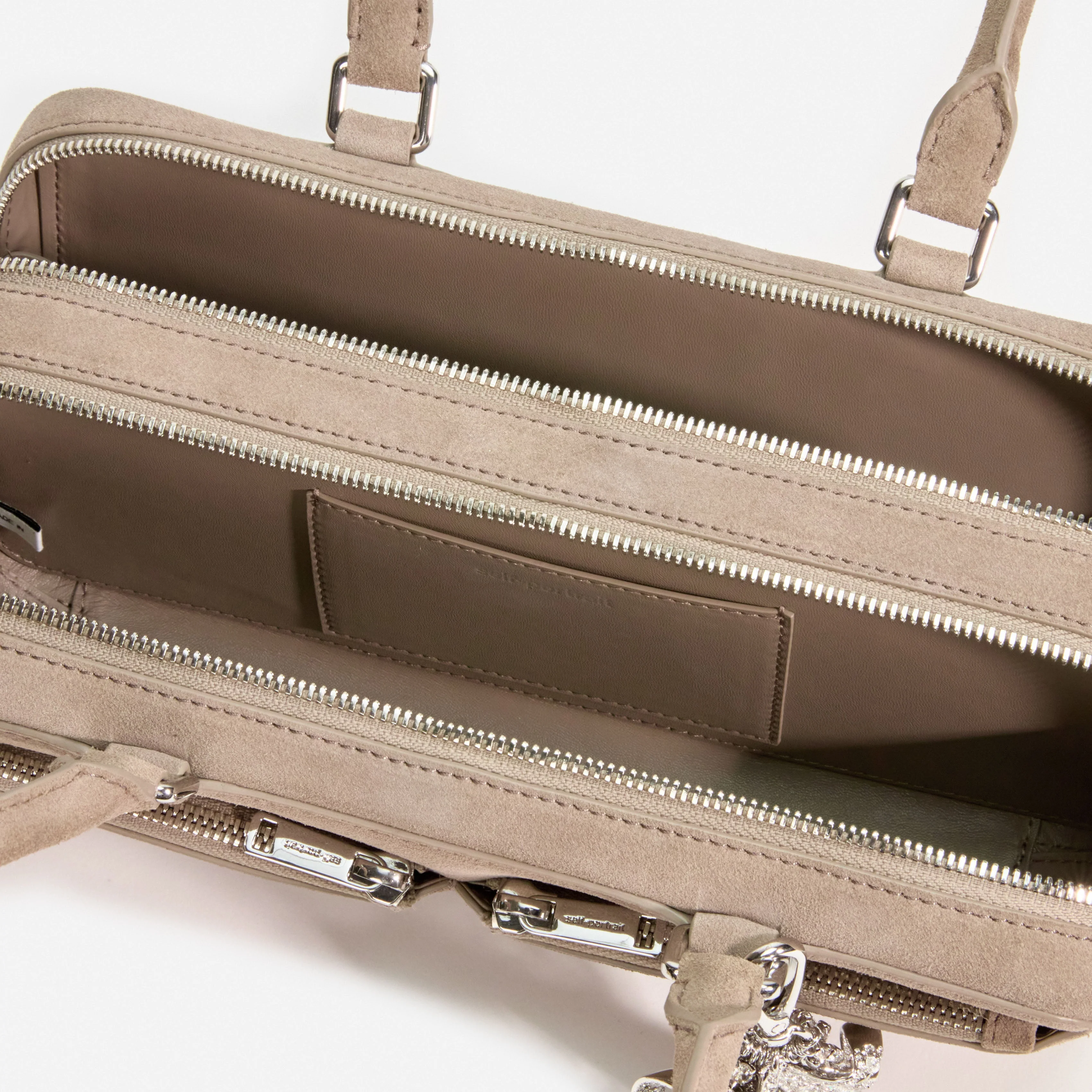 Grey Suede Shoulder Bag With Charm - Image 4