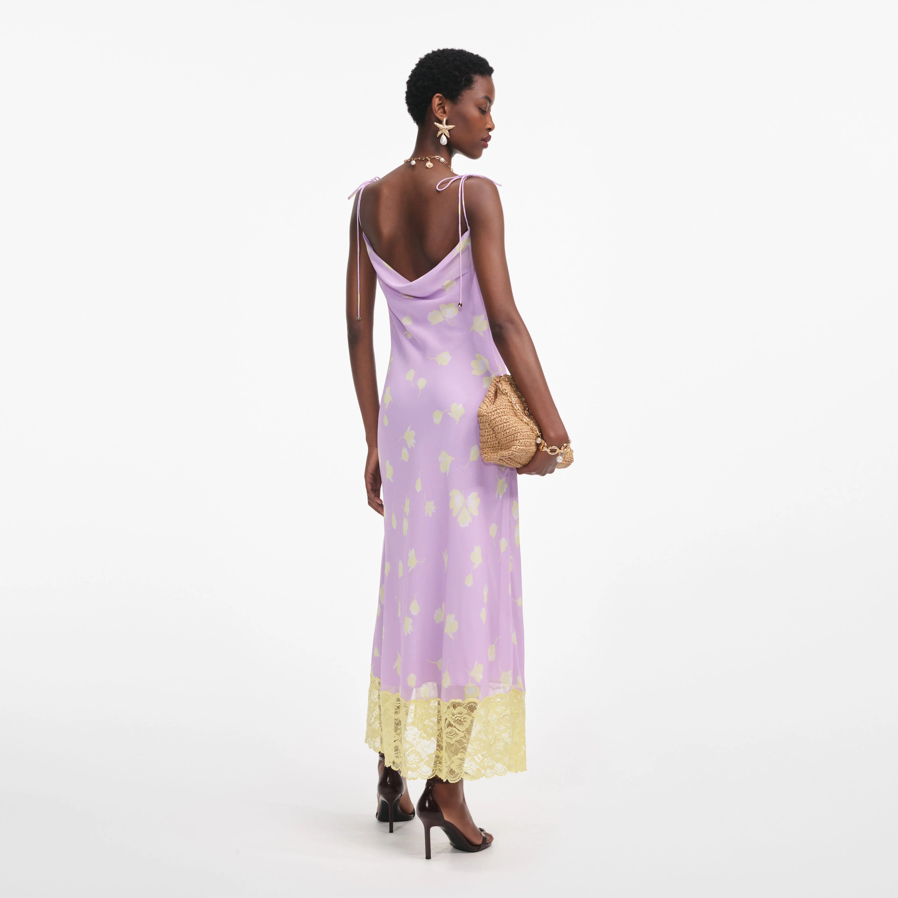 Lilac Floral Chiffon Midi Dress - Image 3